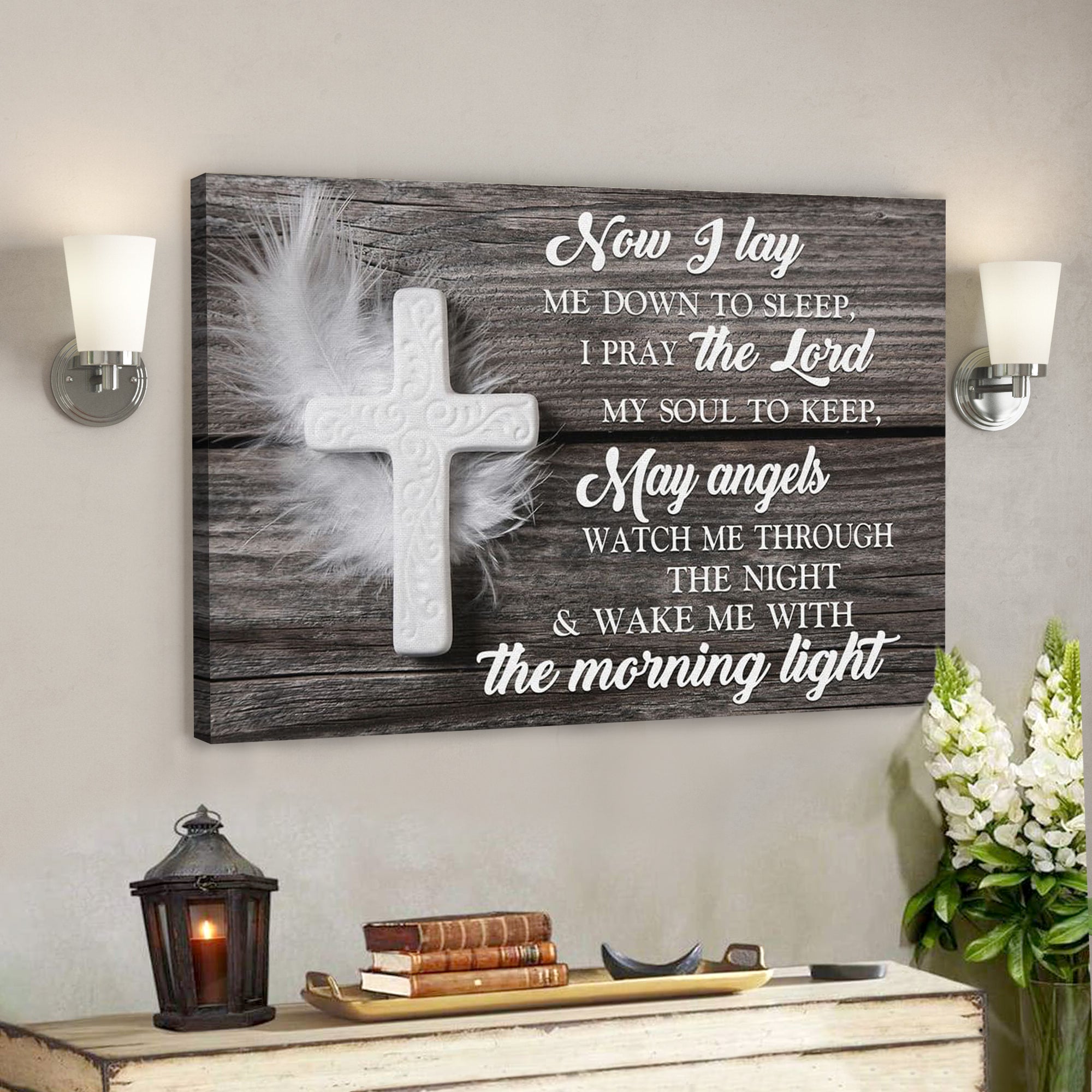 Bible Verse Canvas – Now I Lay Me Down To Sleep Prayer Canvas – Scripture Canvas Wall Art