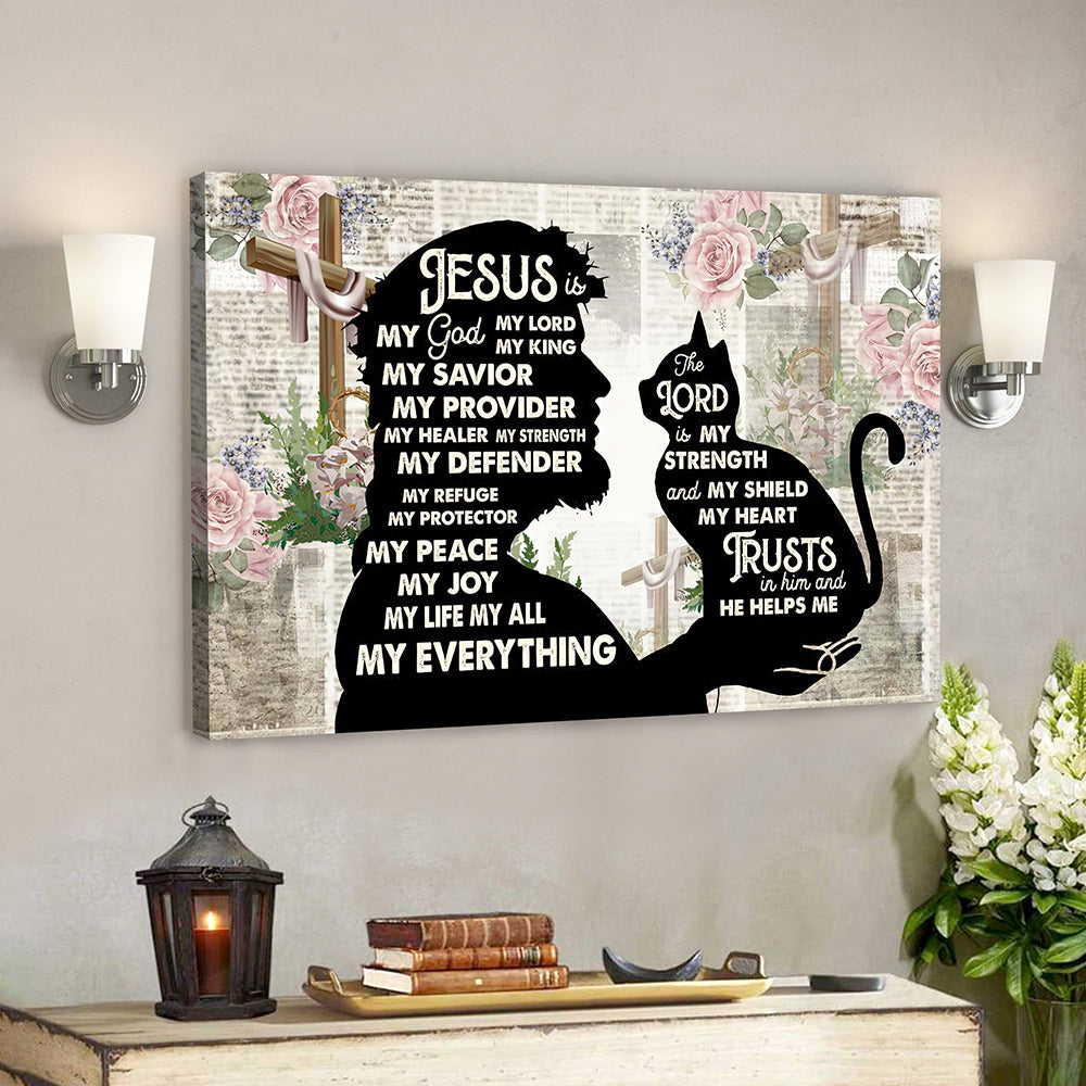 Bible Verse Canvas Painting – Christian Canvas Art – Jesus And Cat Canvas Poster