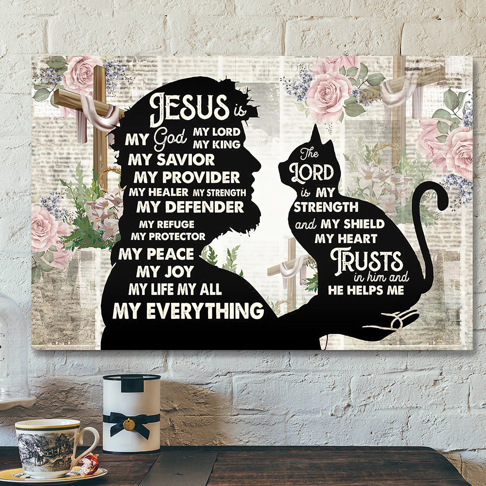 Bible Verse Canvas Painting – Christian Canvas Art – Jesus And Cat Canvas Poster