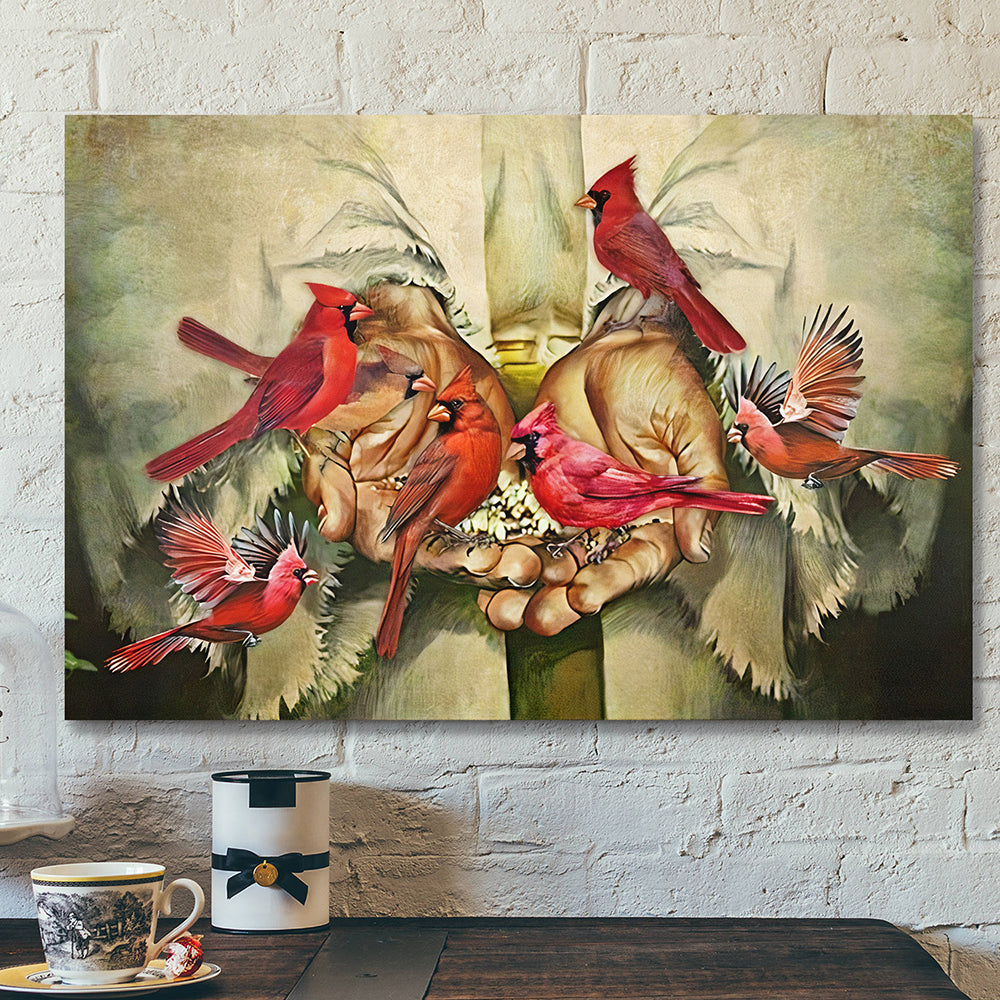 Bible Verse Canvas Painting – Jesus Christ Poster – Two Hand And Red Bird Canvas Poster