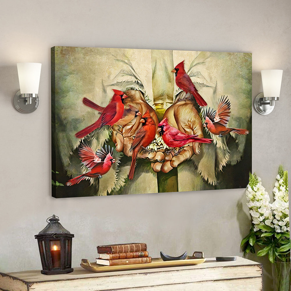 Bible Verse Canvas Painting – Jesus Christ Poster – Two Hand And Red Bird Canvas Poster