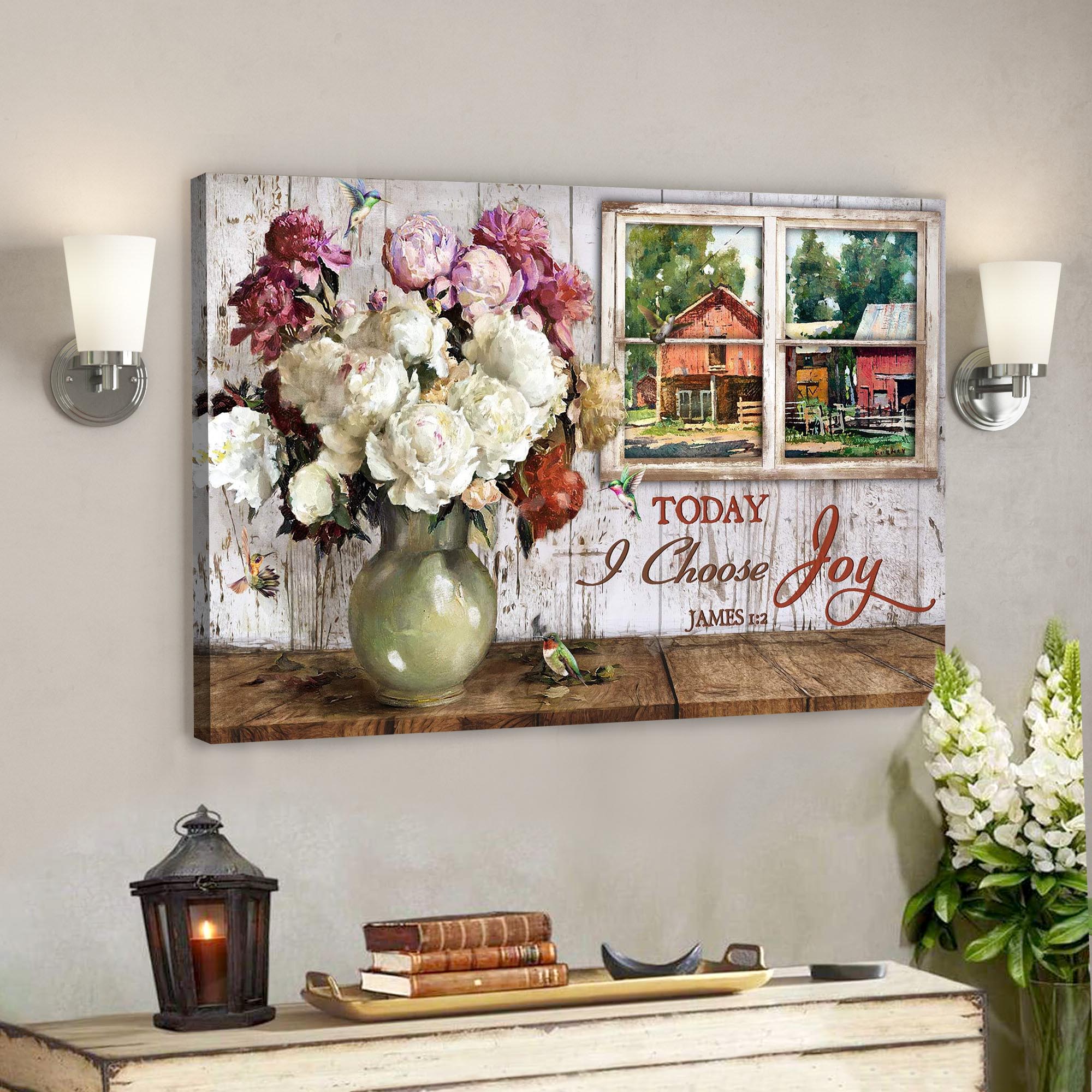 Bible Verse Canvas – Peaceful Scenery Through Window – Today I Choose Joy Canvas – Scripture Canvas Wall Art