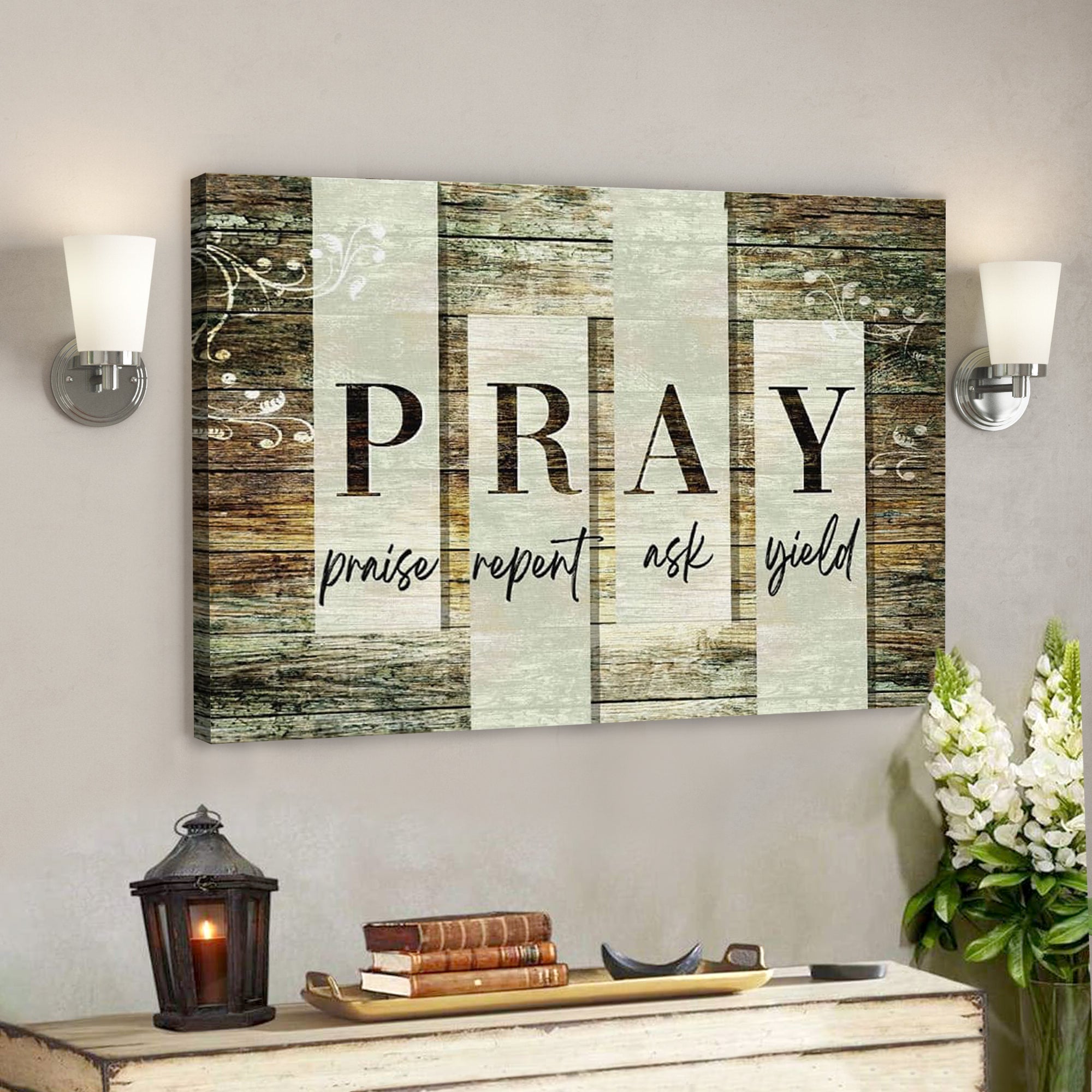 Bible Verse Canvas – Pray Praise Repent Ask Yield Canvas Print – Scripture Canvas Wall Art