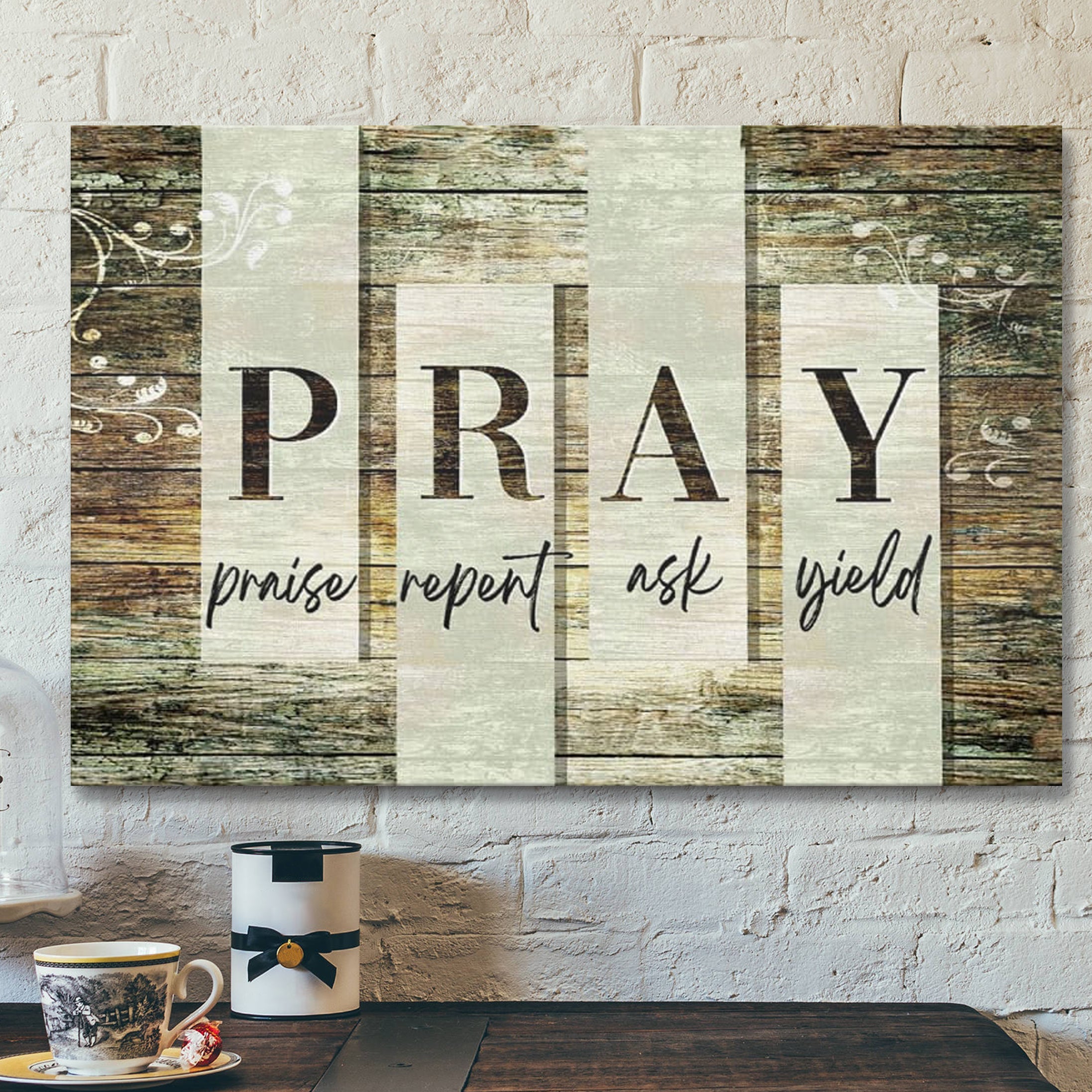 Bible Verse Canvas – Pray Praise Repent Ask Yield Canvas Print – Scripture Canvas Wall Art