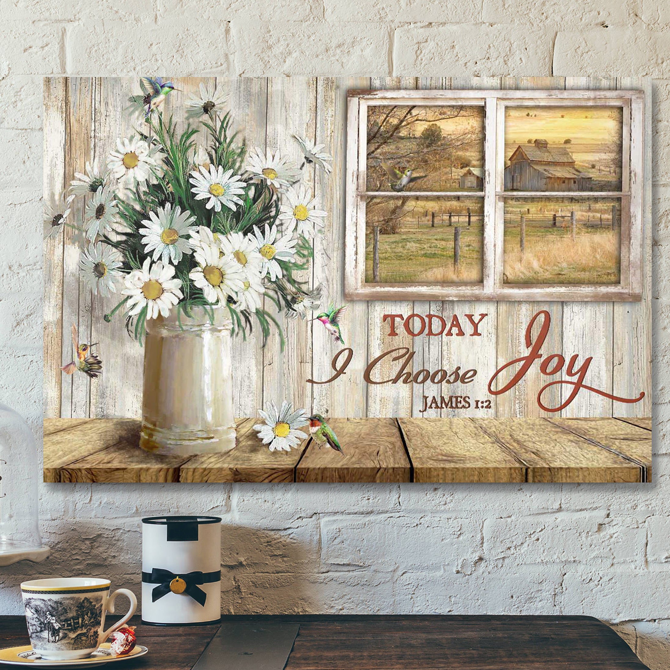 Bible Verse Canvas Prints – Daisy Vase Wall Art – Today I Choose Joy Canvas