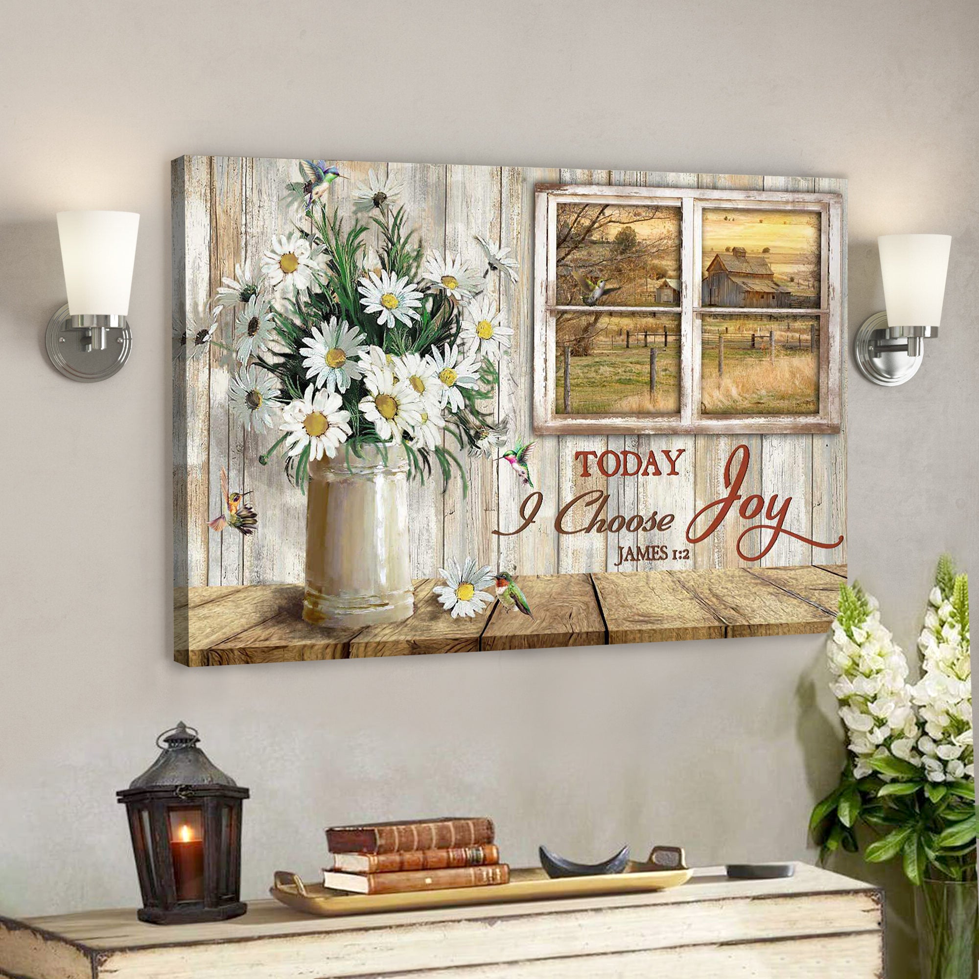 Bible Verse Canvas Prints – Daisy Vase Wall Art – Today I Choose Joy Canvas