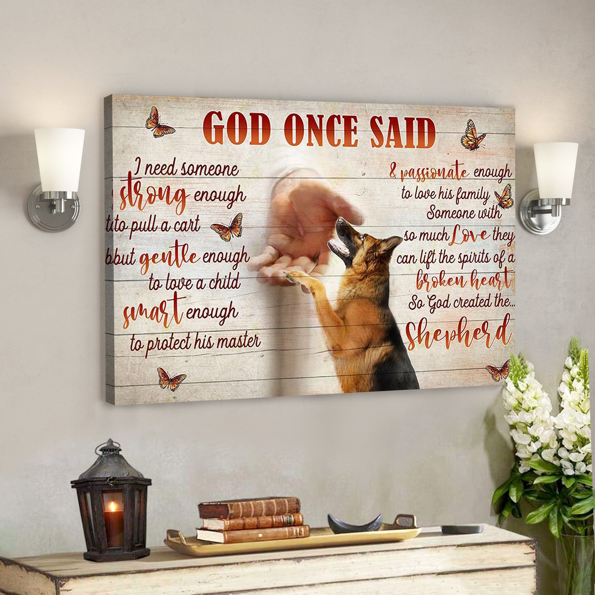 Bible Verse Canvas Prints – God Created The Shepherd German Take My Hand Jesus