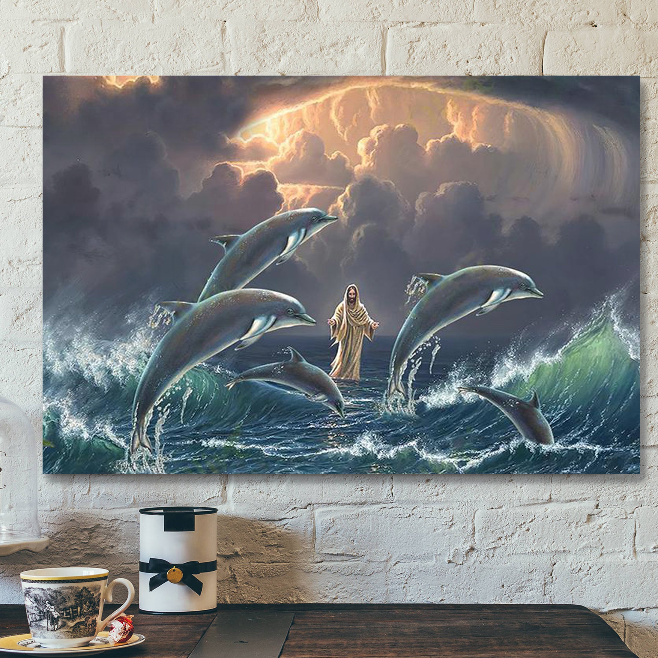 Bible Verse Canvas Prints – Jesus And Dolphins – Scripture Canvas Wall Art