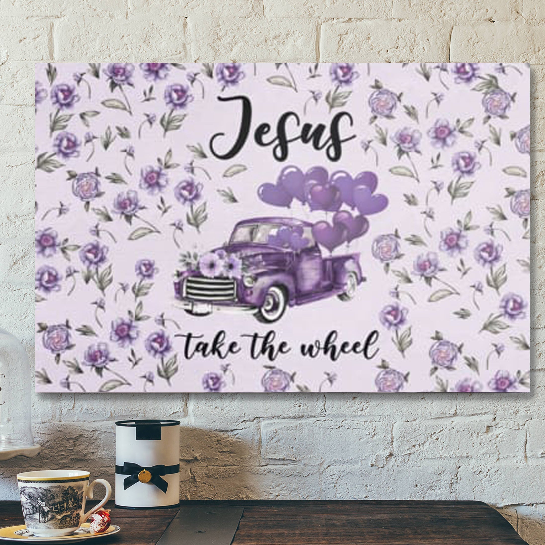 Bible Verse Canvas – Purple Jesus Take The Wheel Canvas Wall Art – Scripture Canvas Wall Art