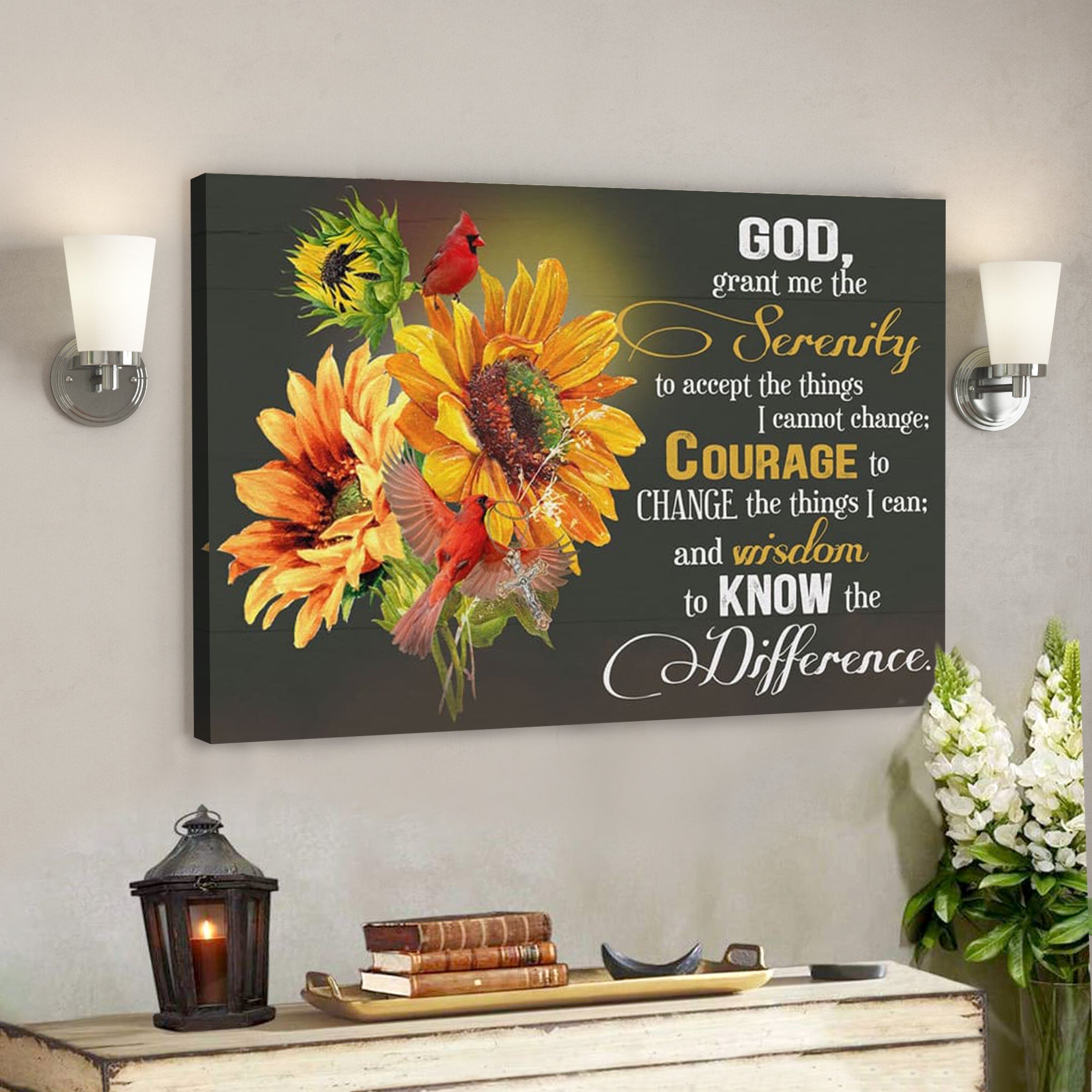 Bible Verse Canvas – Serenity Prayer Sunflower Canvas Wall Art – Scripture Canvas Wall Art