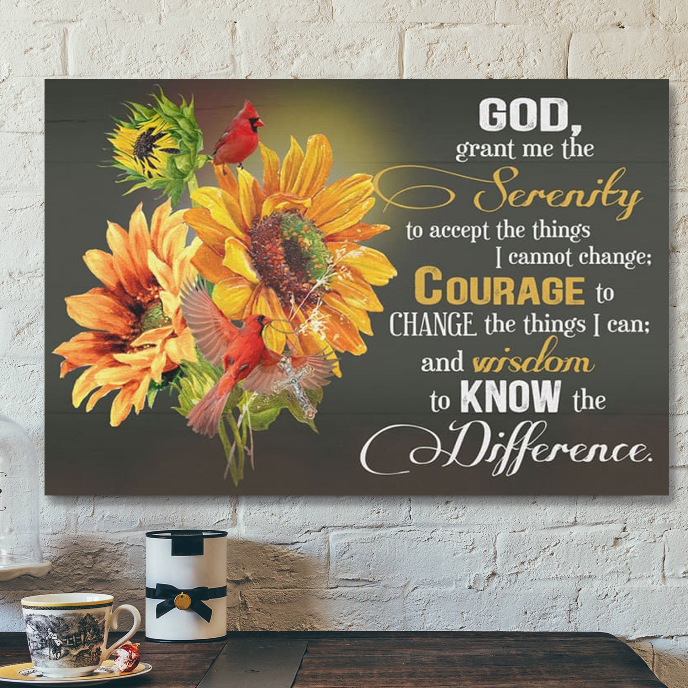 Bible Verse Canvas – Serenity Prayer Sunflower Canvas Wall Art – Scripture Canvas Wall Art