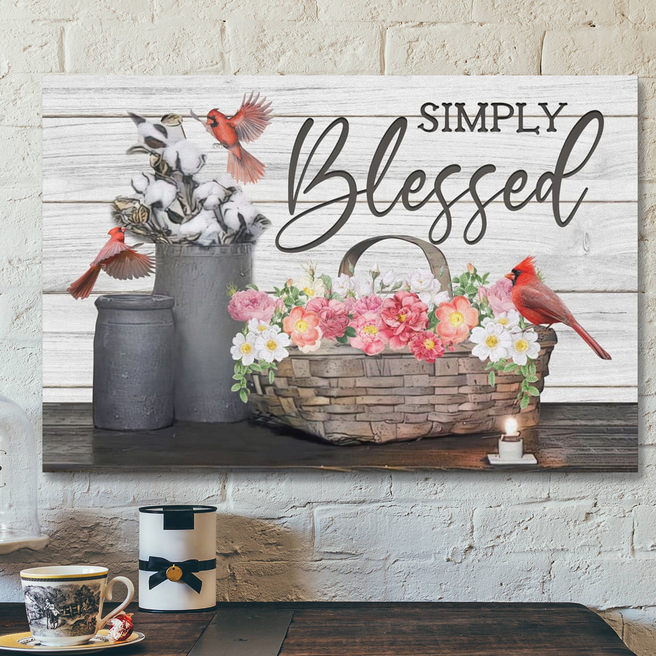 Bible Verse Canvas – Simply Blessed Hummingbird Flowers Wall Art Canvas – Scripture Canvas Wall Art