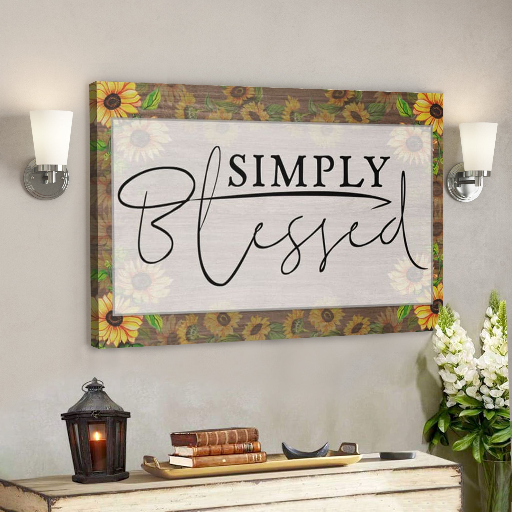 Bible Verse Canvas – Simply Blessed Sunflower Wall Art Canvas – Scripture Canvas Wall Art