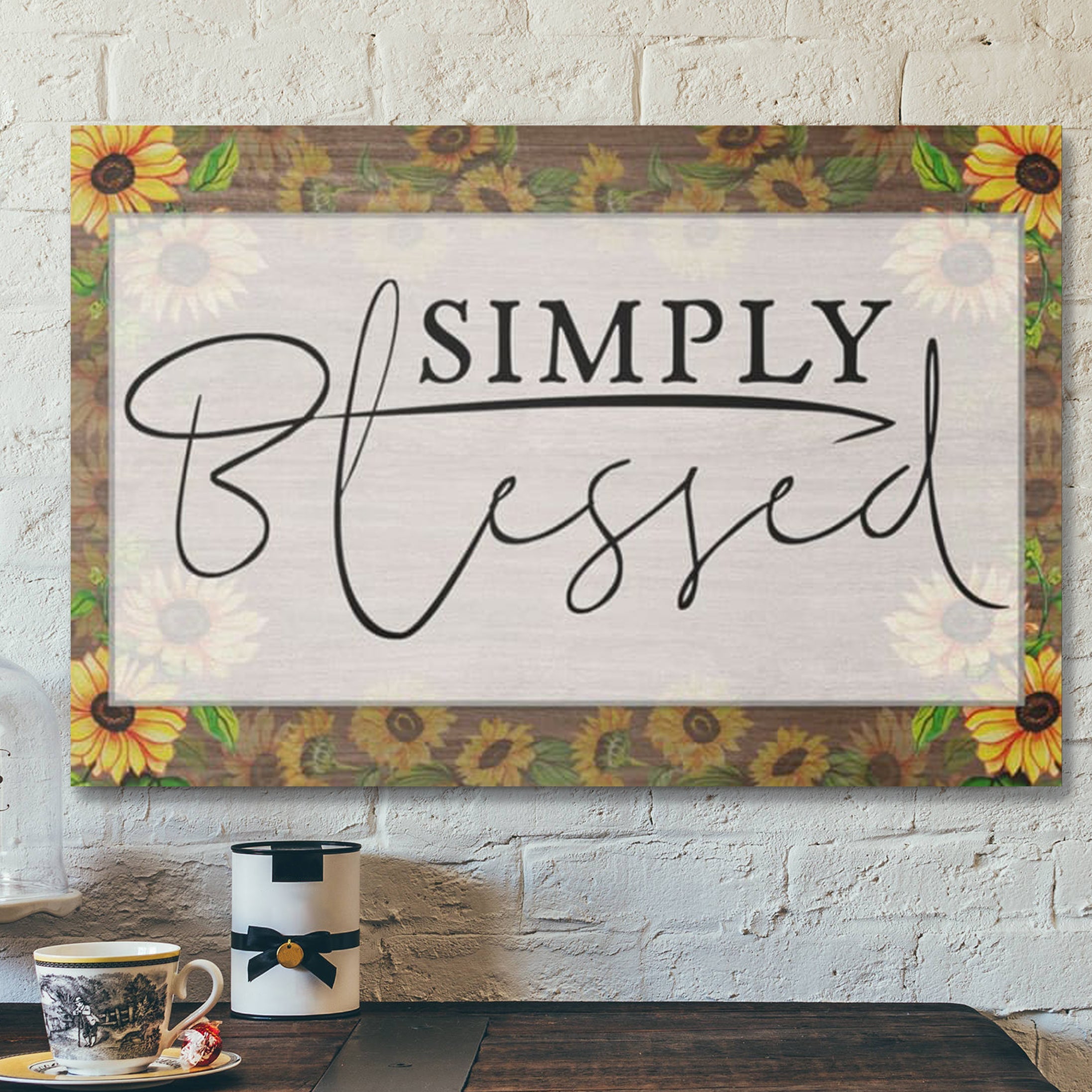 Bible Verse Canvas – Simply Blessed Sunflower Wall Art Canvas – Scripture Canvas Wall Art