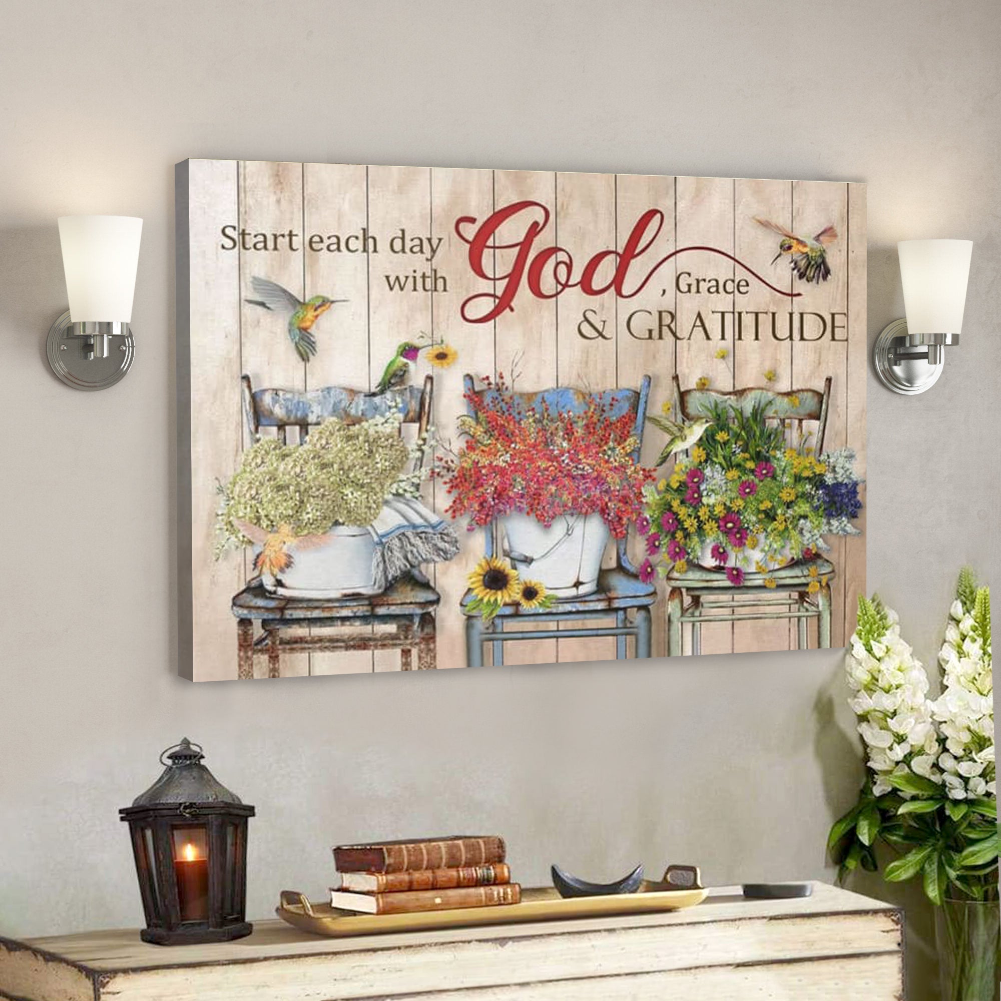 Bible Verse Canvas – Start Each Day With God Grace And Gratitude Canvas – Scripture Canvas Wall Art