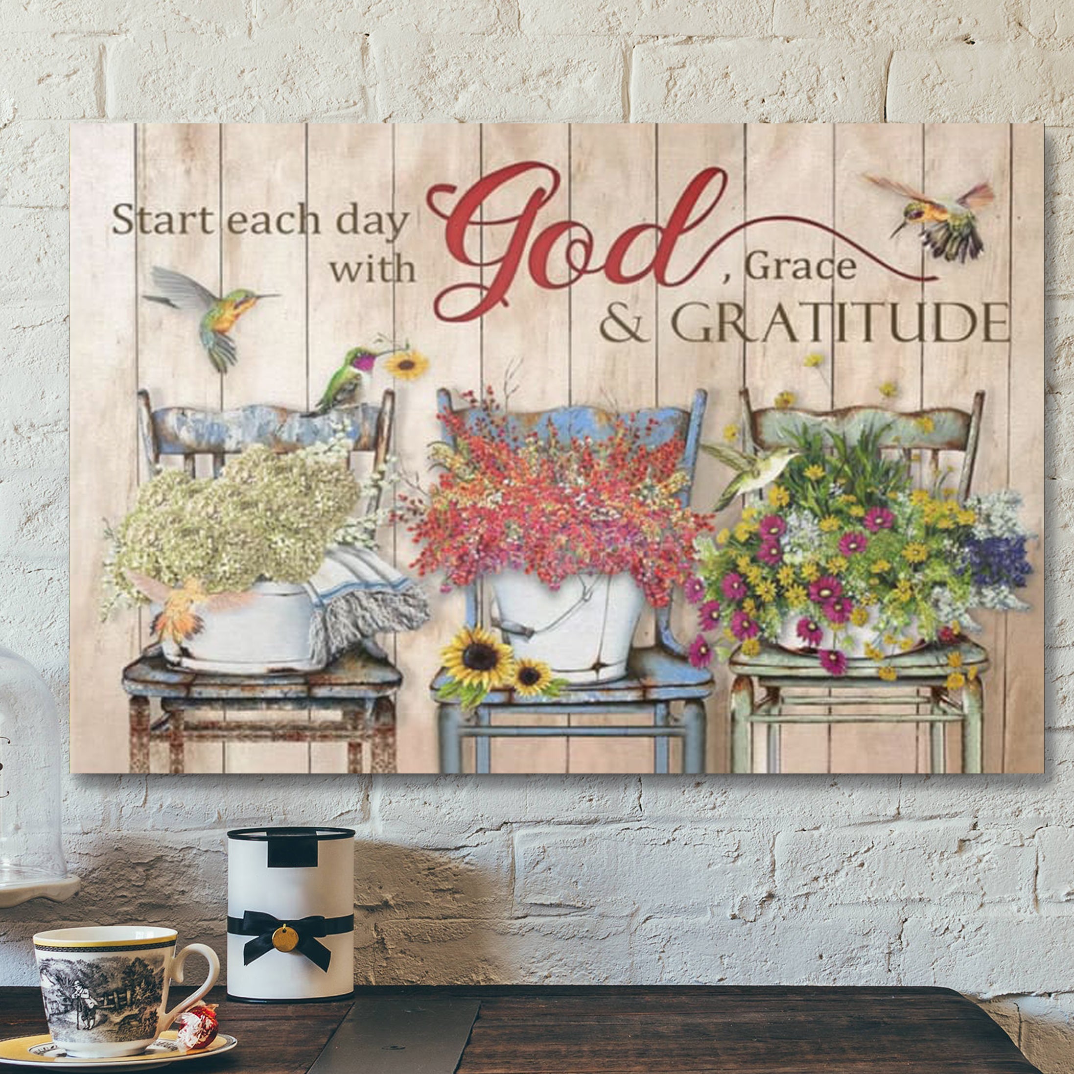 Bible Verse Canvas – Start Each Day With God Grace And Gratitude Canvas – Scripture Canvas Wall Art