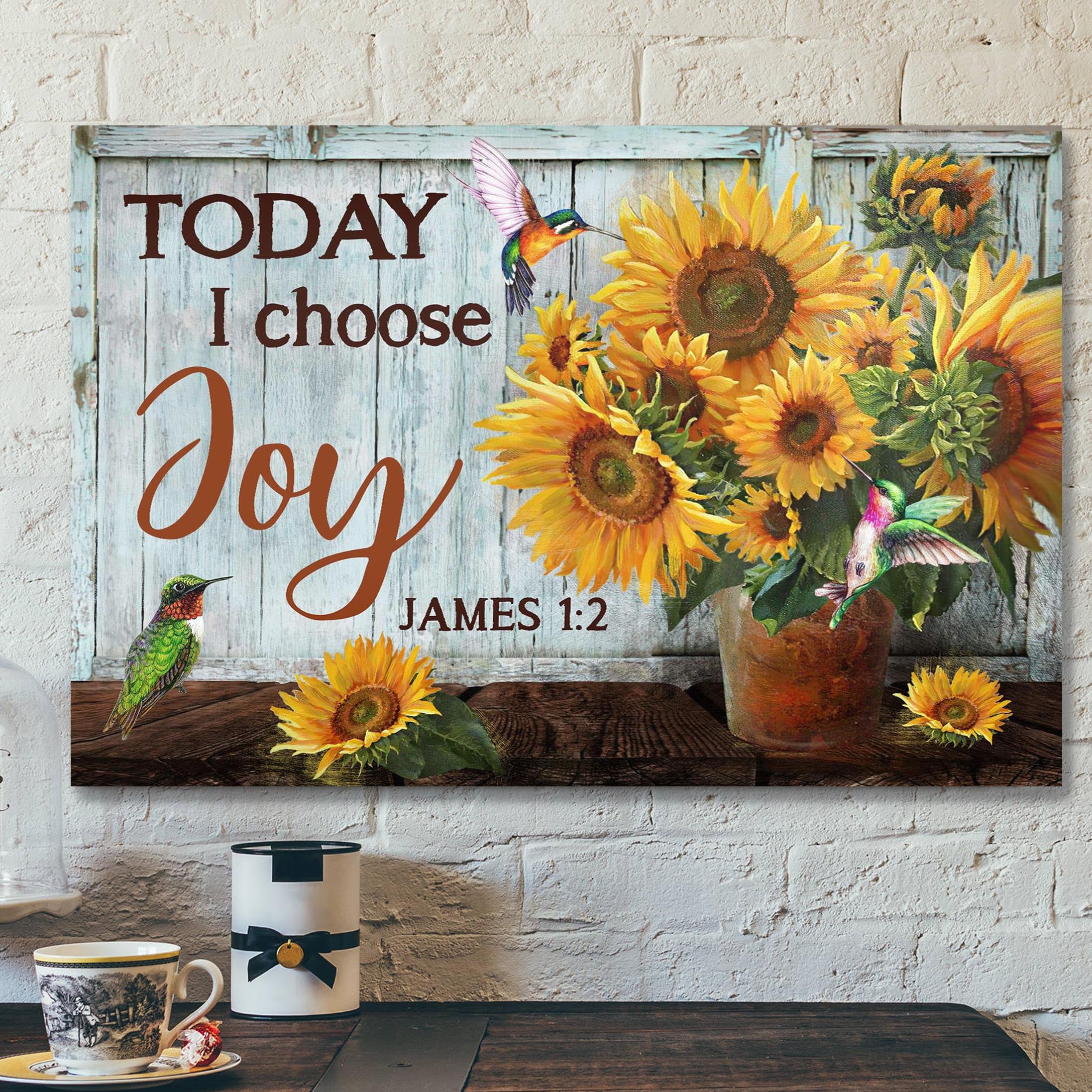 Bible Verse Canvas – Sunflower Pot – Today I Choose Joy Canvas Wall Art – Scripture Canvas Wall Art