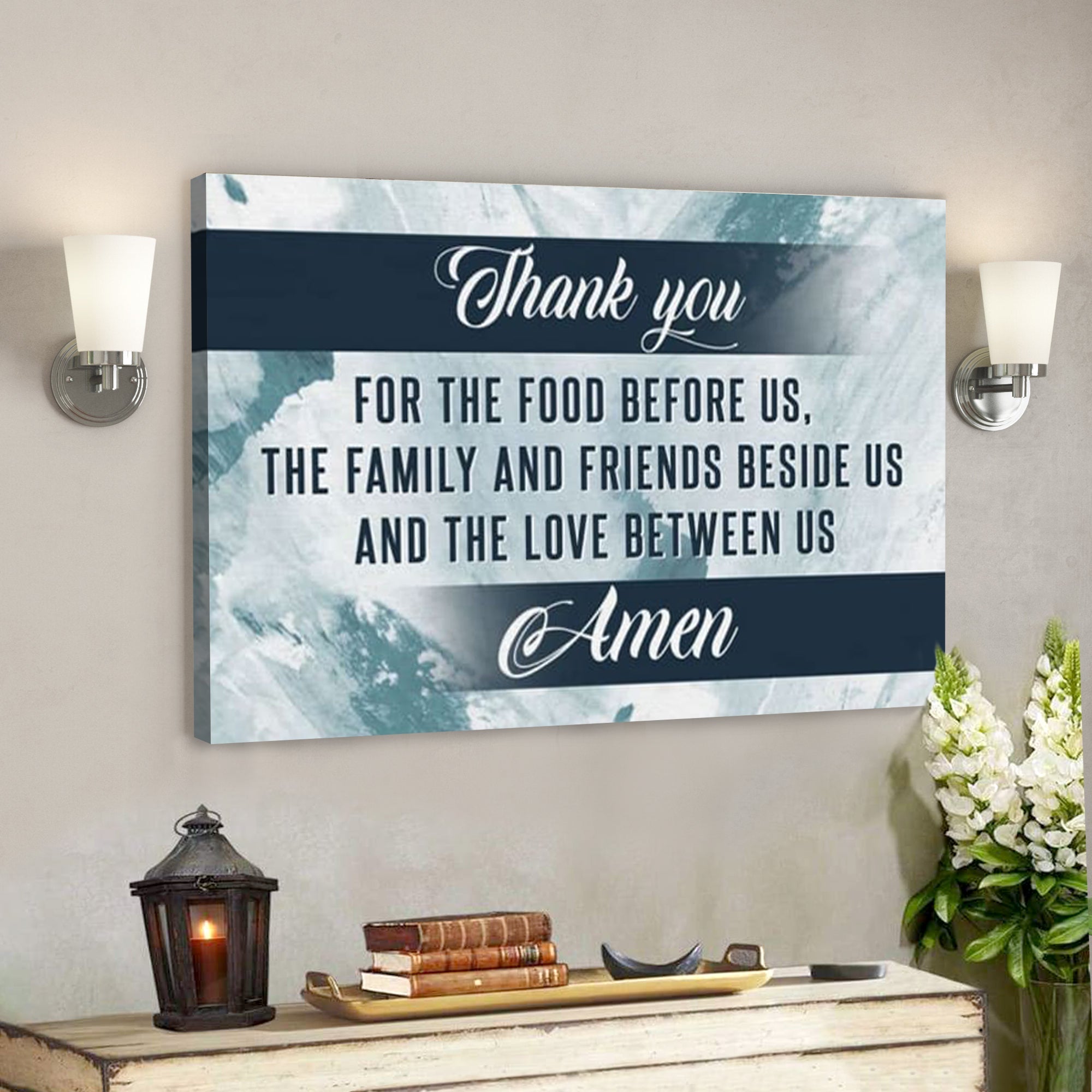 Bible Verse Canvas – Thank You For The Food Before Us Christian Canvas Wall Art – Scripture Canvas Wall Art