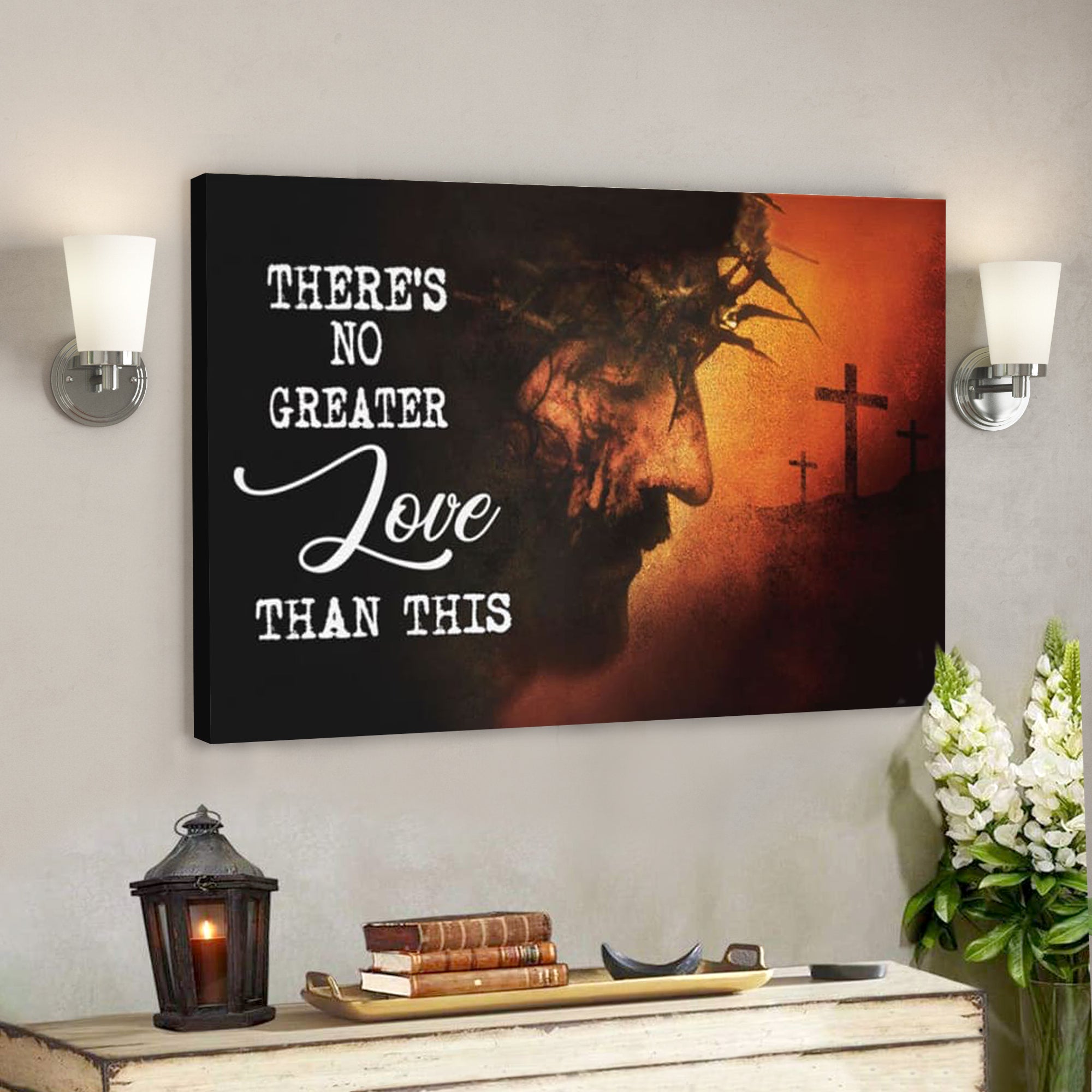 Bible Verse Canvas – Theres No Greater Love Than This Jesus Face Canvas – Scripture Canvas Wall Art