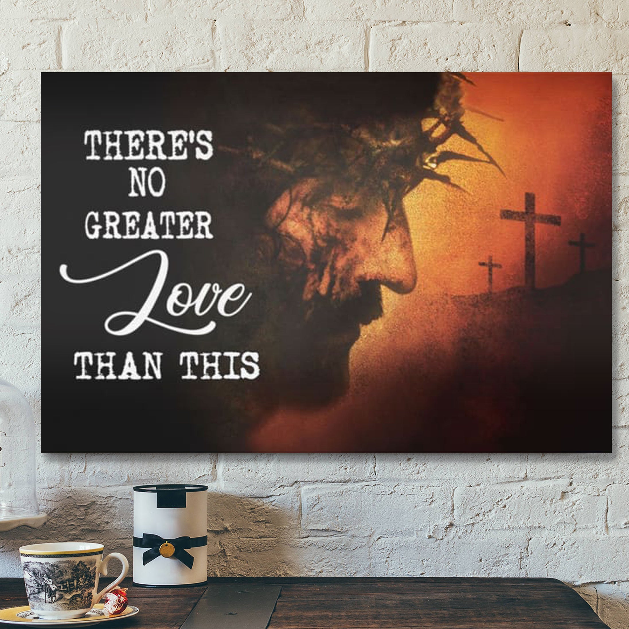 Bible Verse Canvas – Theres No Greater Love Than This Jesus Face Canvas – Scripture Canvas Wall Art