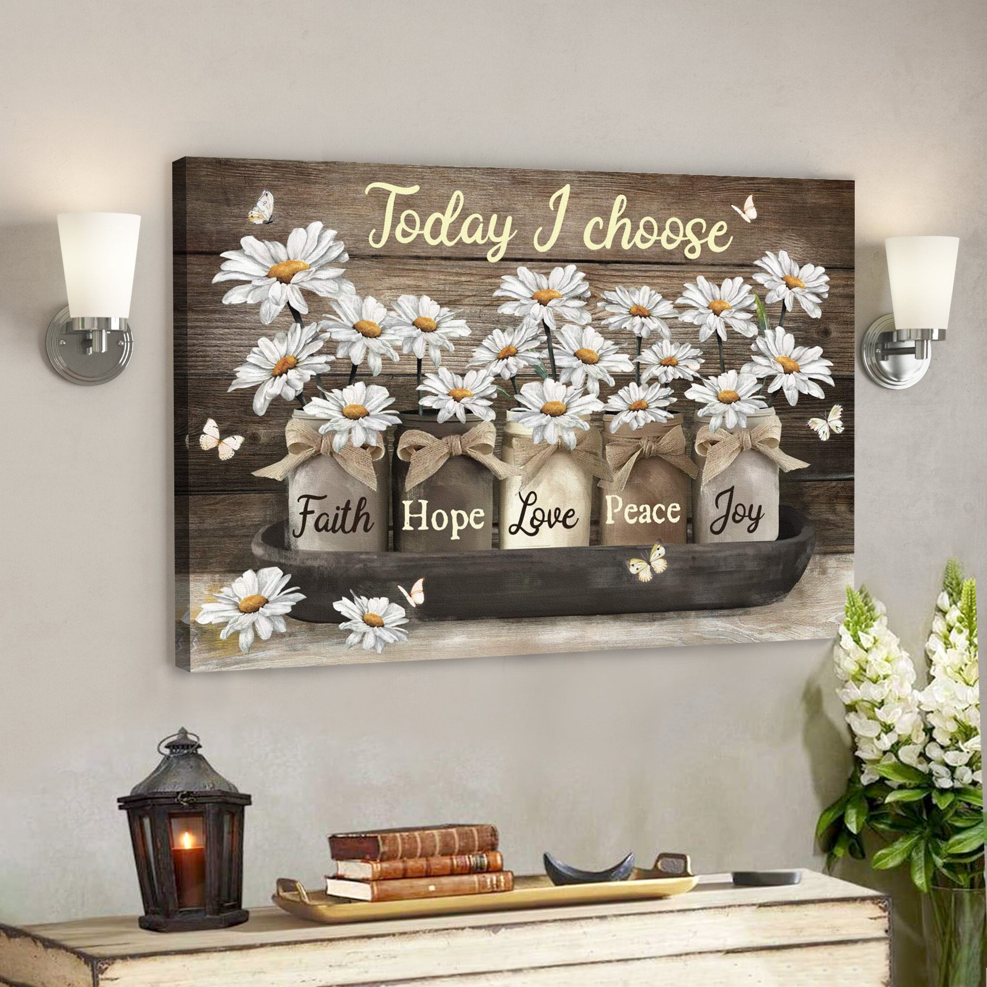 Bible Verse Canvas – Today I Choose Faith Hope Love Peace Joy Canvas Wall Art – Scripture Canvas Wall Art