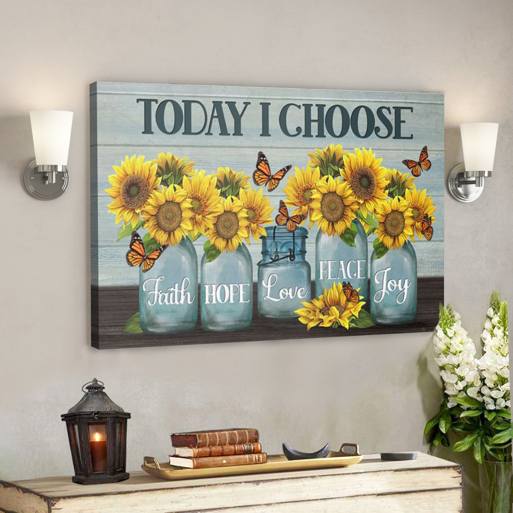 Bible Verse Canvas – Today I Choose Faith Hope Love Peace Joy Wall Art Canvas – Scripture Canvas Wall Art