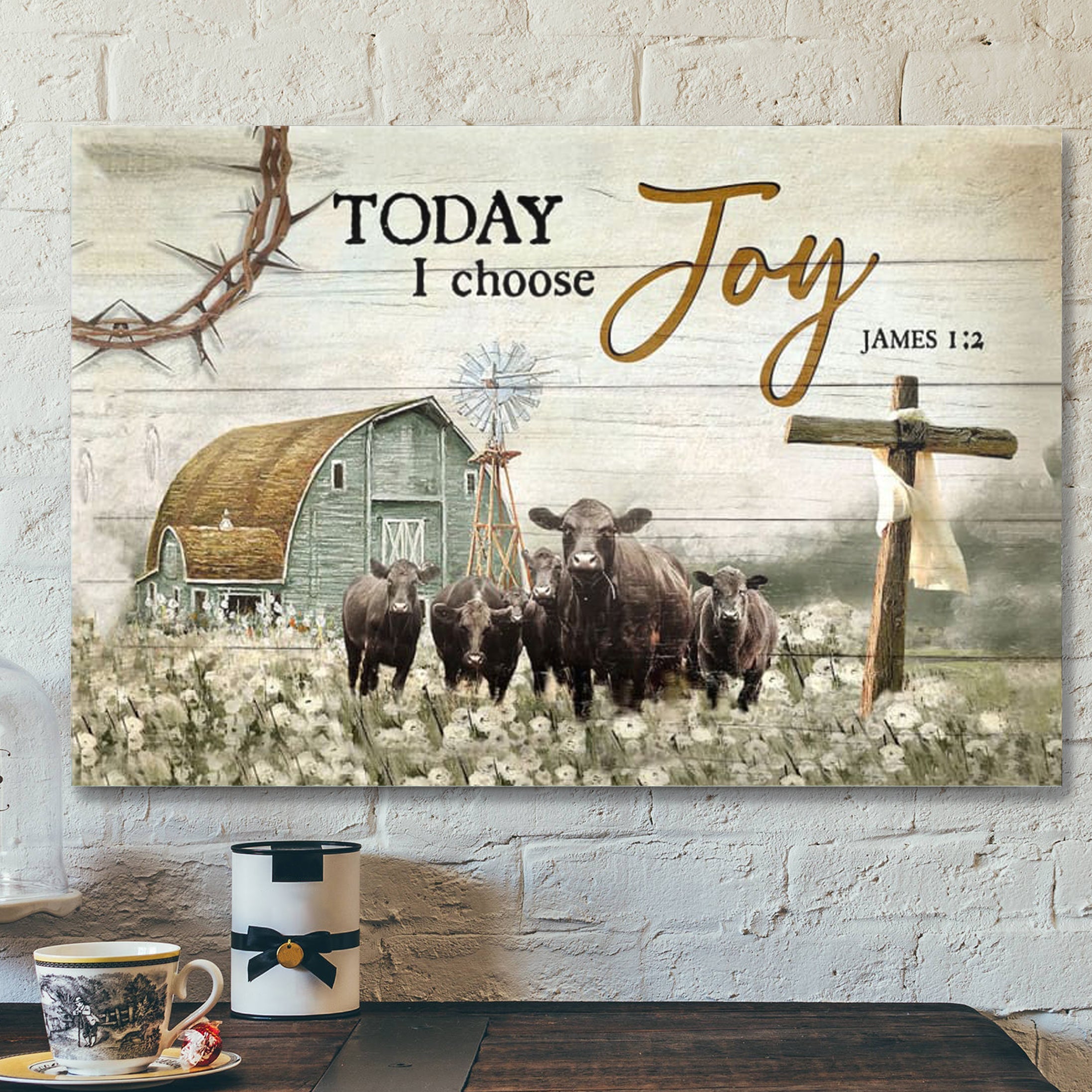 Bible Verse Canvas – Today I Choose Joy James 12 Farmhouse Style Wall Art Canvas – Scripture Canvas Wall Art