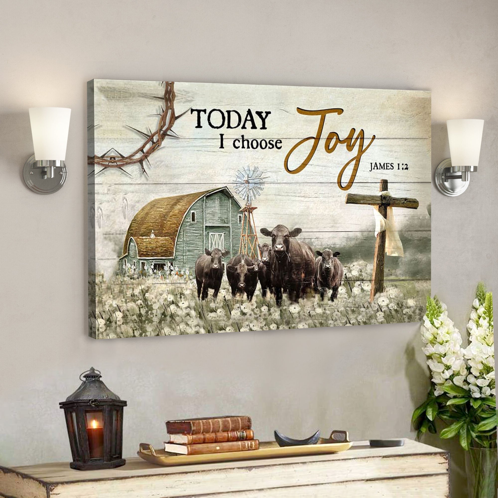 Bible Verse Canvas – Today I Choose Joy James 12 Farmhouse Style Wall Art Canvas – Scripture Canvas Wall Art