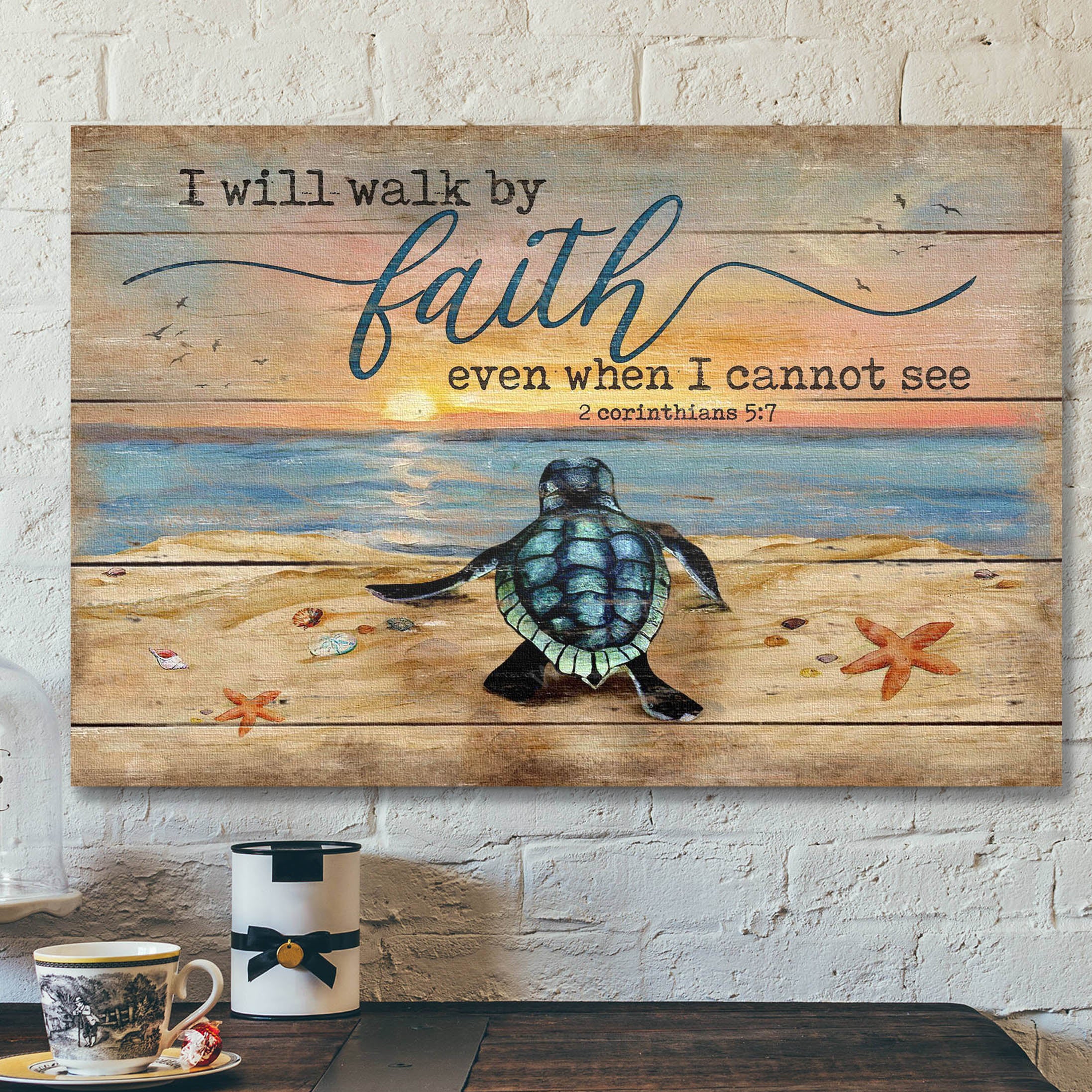 Bible Verse Canvas – Turtle Canvas Wall Art – I Will Walk By Faith Canvas – Scripture Canvas Wall Art