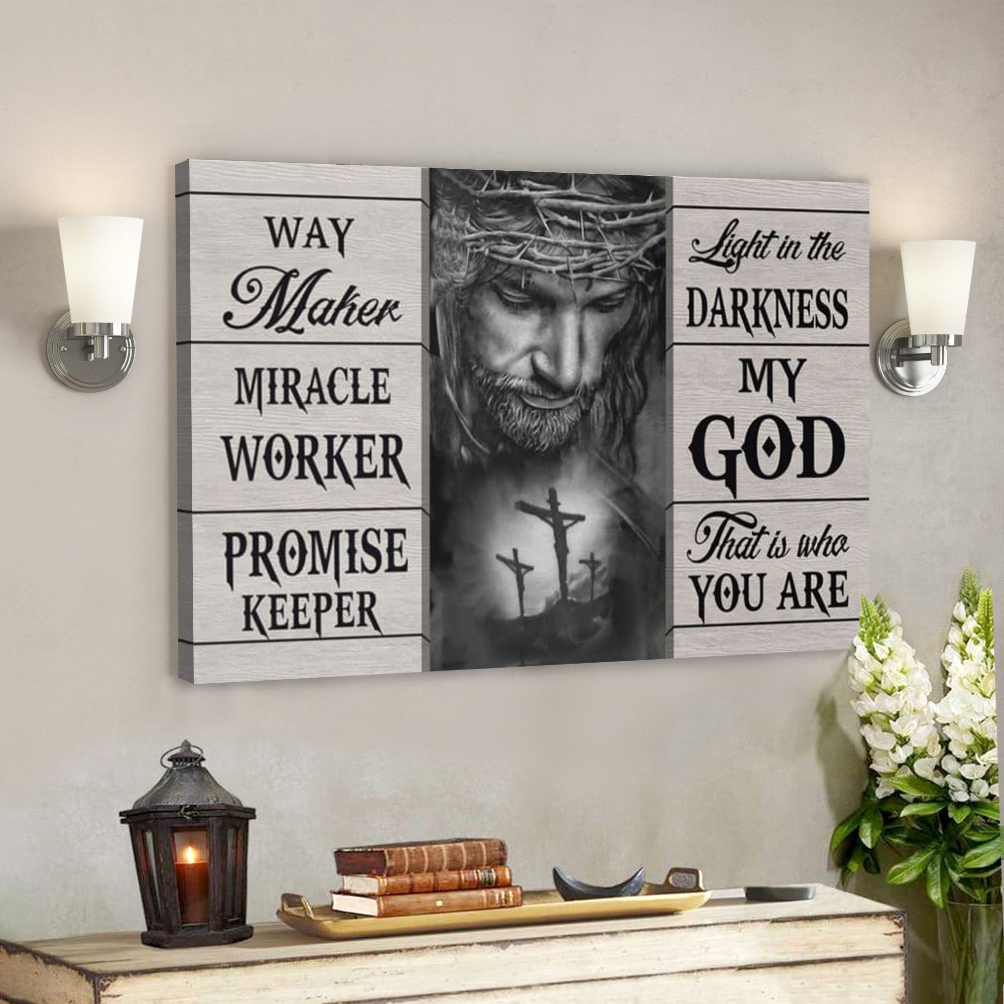 Bible Verse Canvas – Way Maker Miracle Worker Canvas Wall Art – Scripture Canvas Wall Art