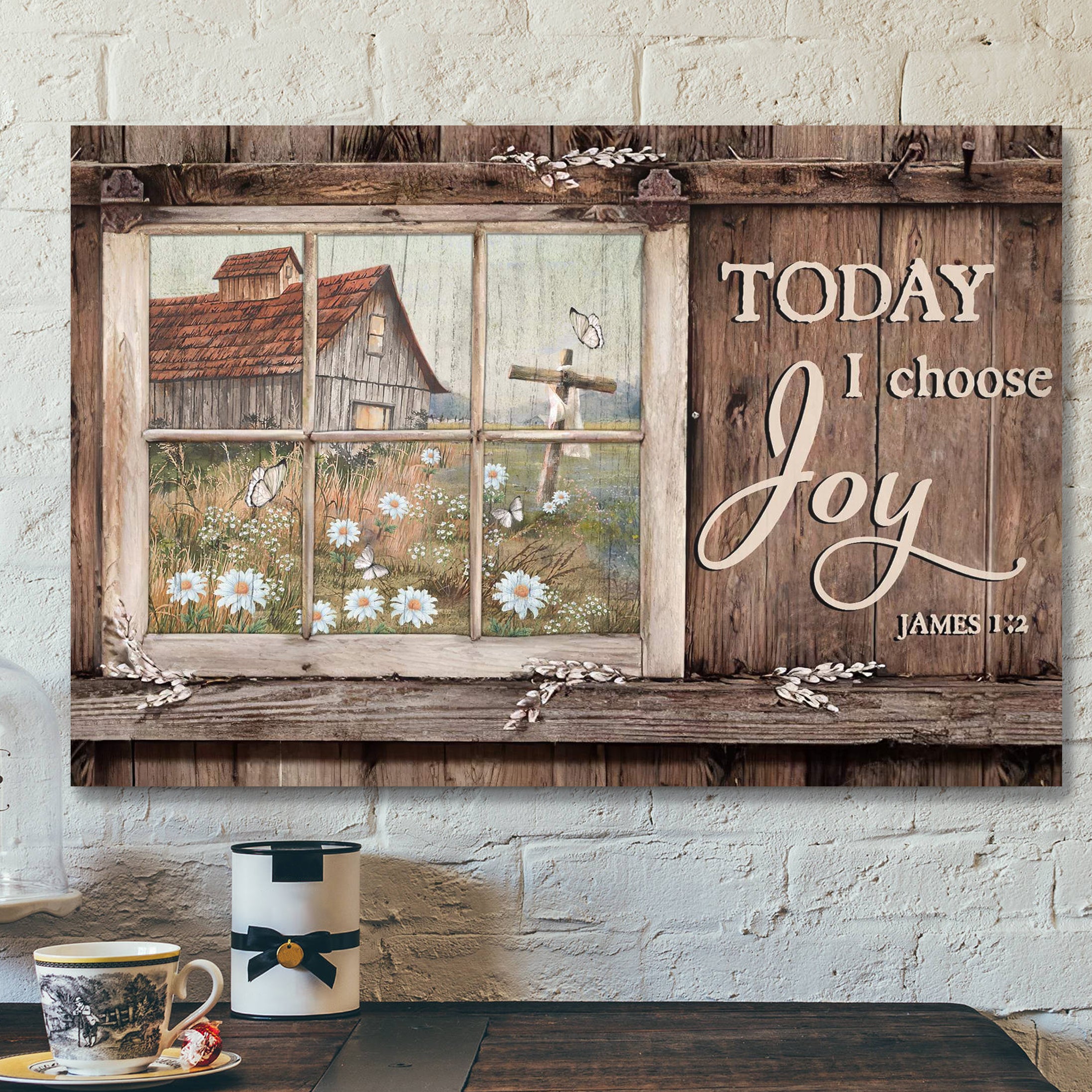 Bible Verse Canvas – Window Frame – Today I Choose Joy Canvas Wall Art