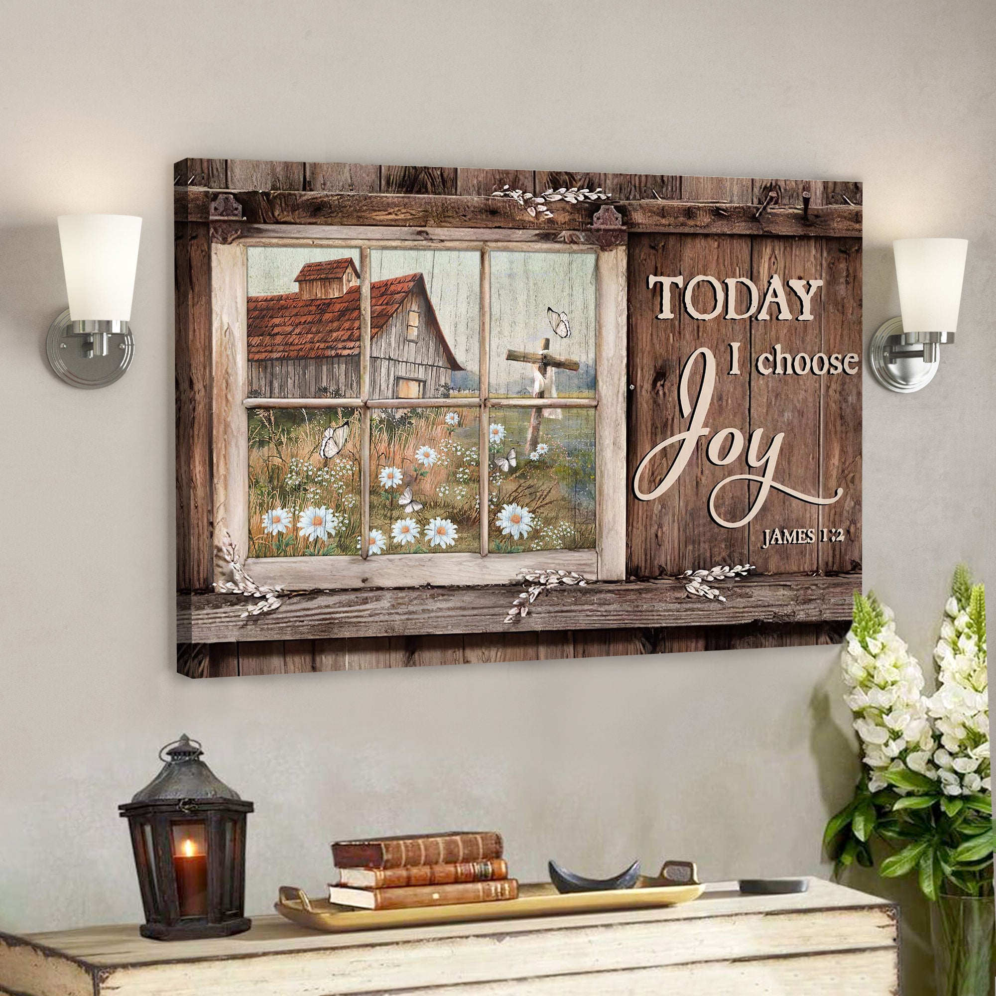 Bible Verse Canvas – Window Frame – Today I Choose Joy Canvas Wall Art