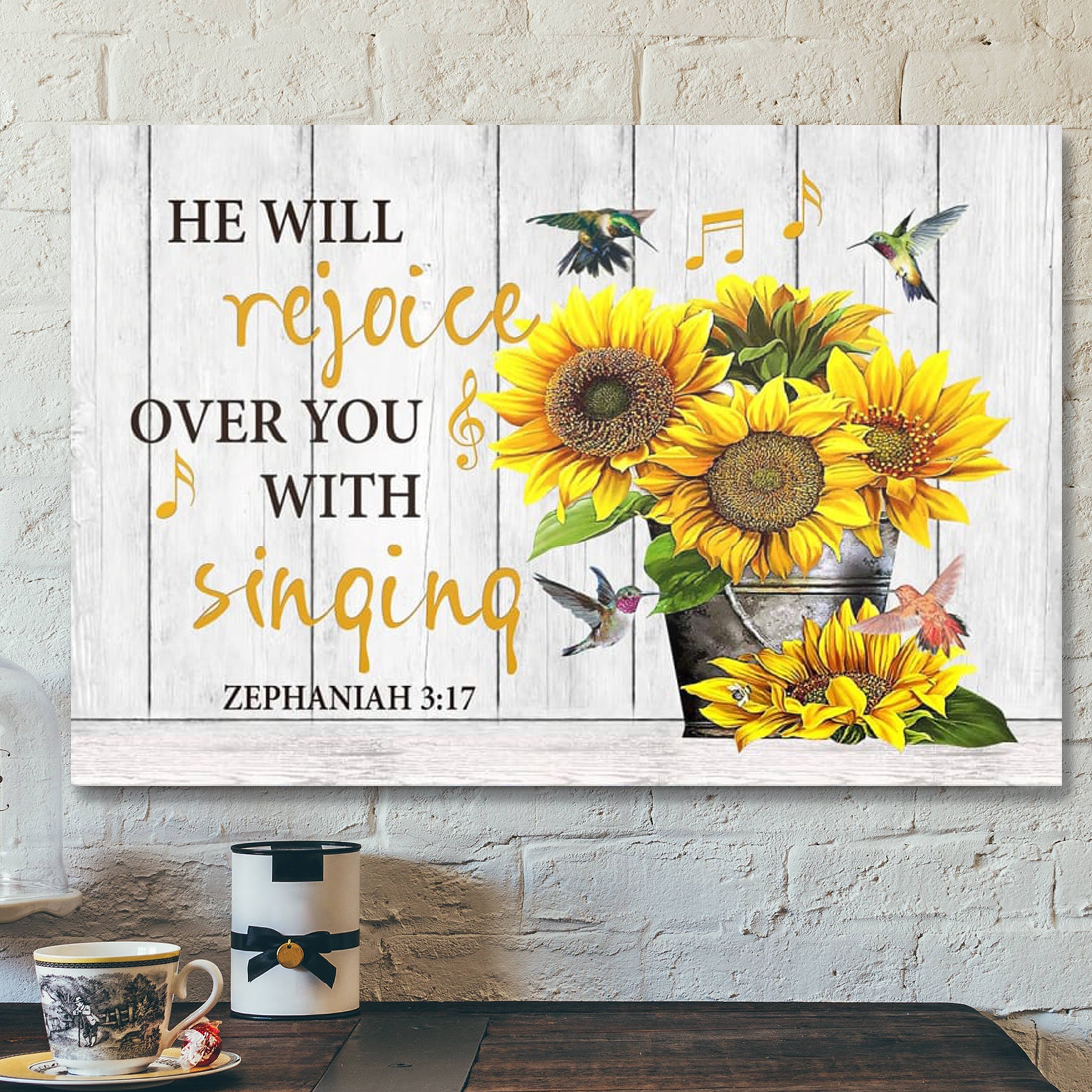 Bible Verse Canvas – Zephaniah 317 He Will Rejoice Over You With Singing Canvas – Scripture Canvas Wall Art