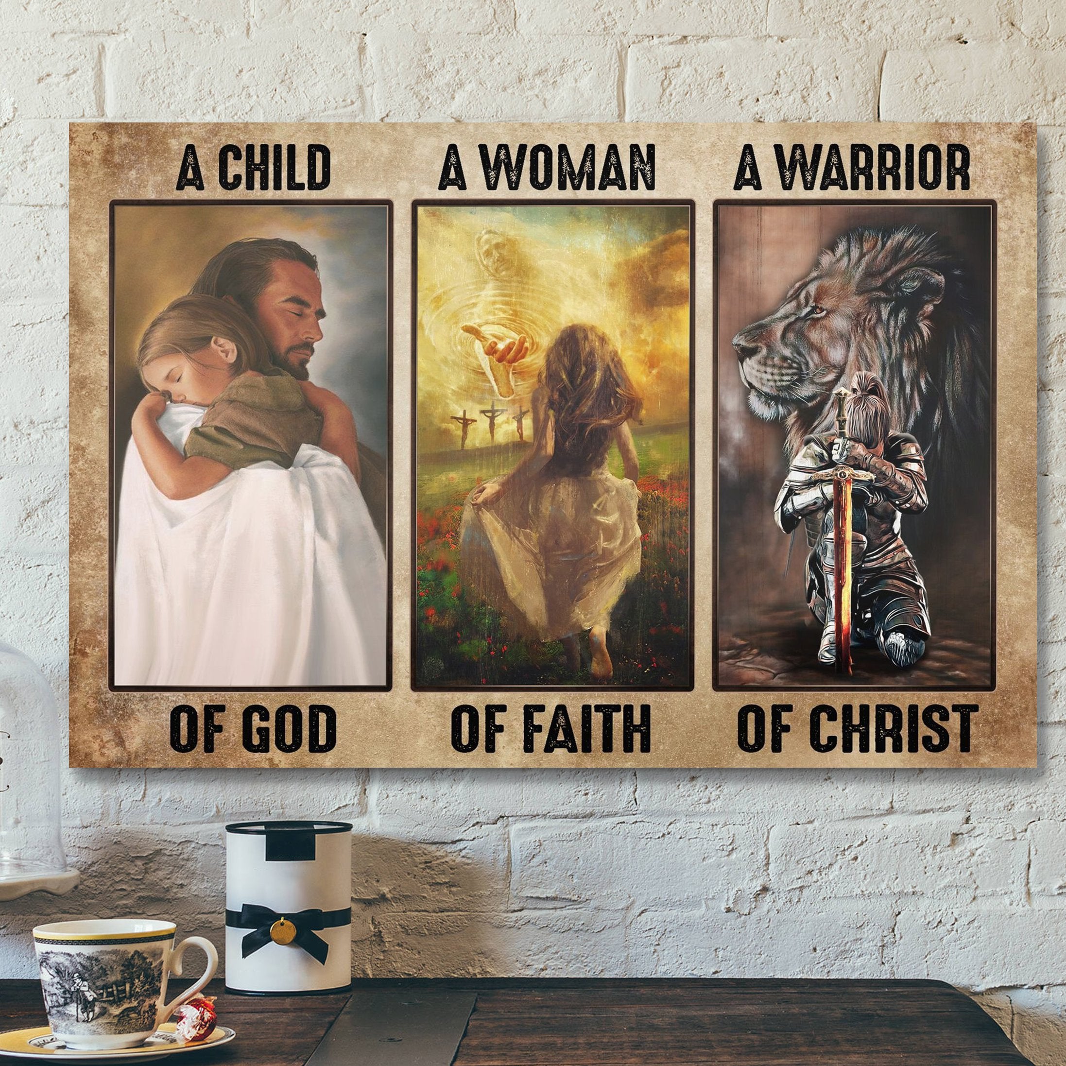 Bible Verse Wall Art Canvas – A Child Of God A Woman Of Faith A Warrior Of Christ Canvas