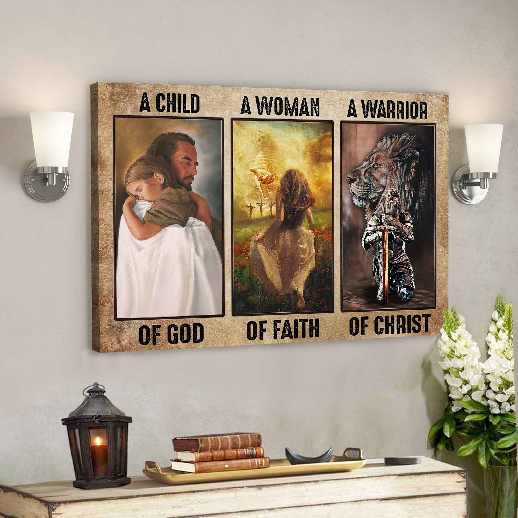 Bible Verse Wall Art Canvas – A Child Of God A Woman Of Faith A Warrior Of Christ Canvas