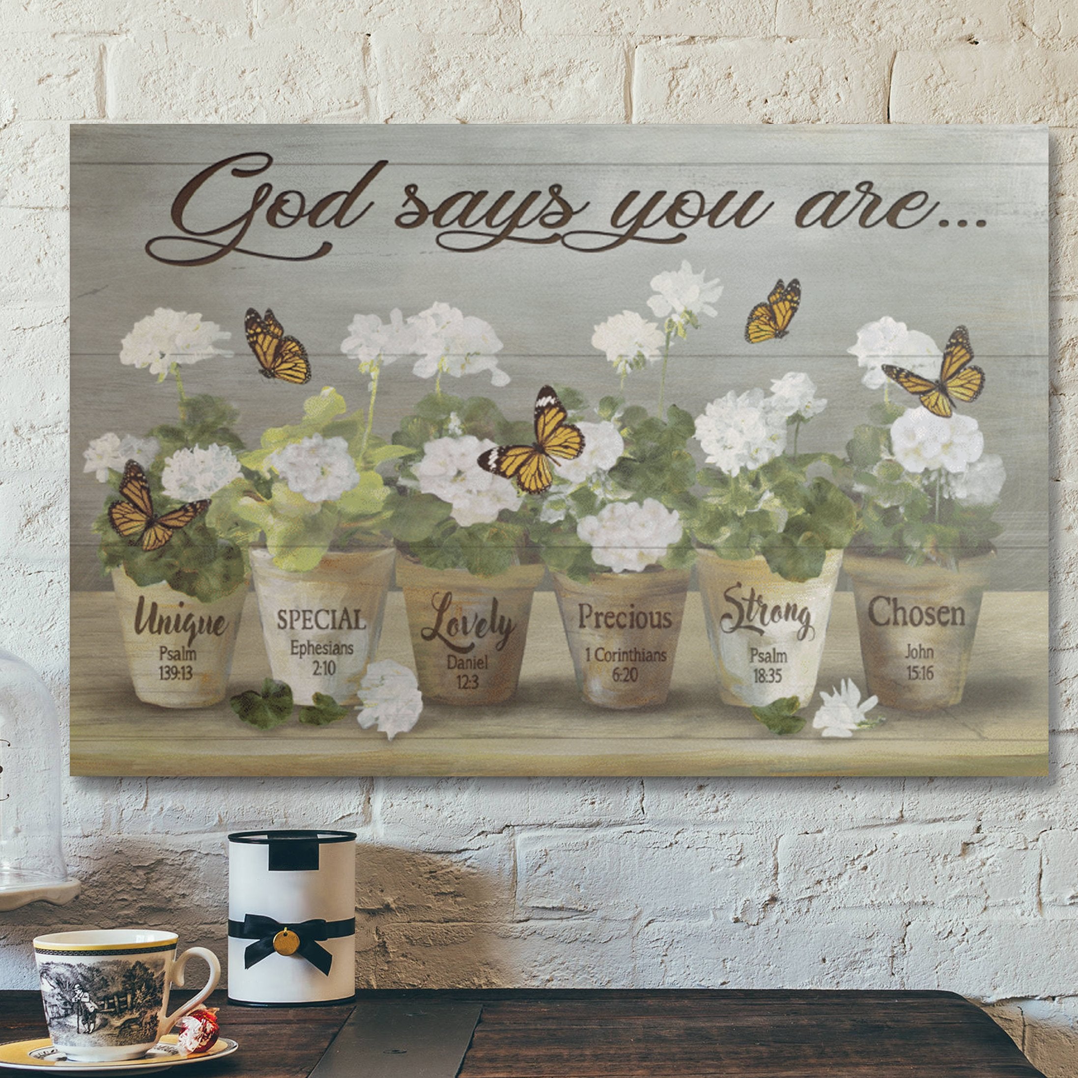 Bible Verse Wall Art Canvas – Beautiful Flower And Butterfly – God Says You Are Canvas