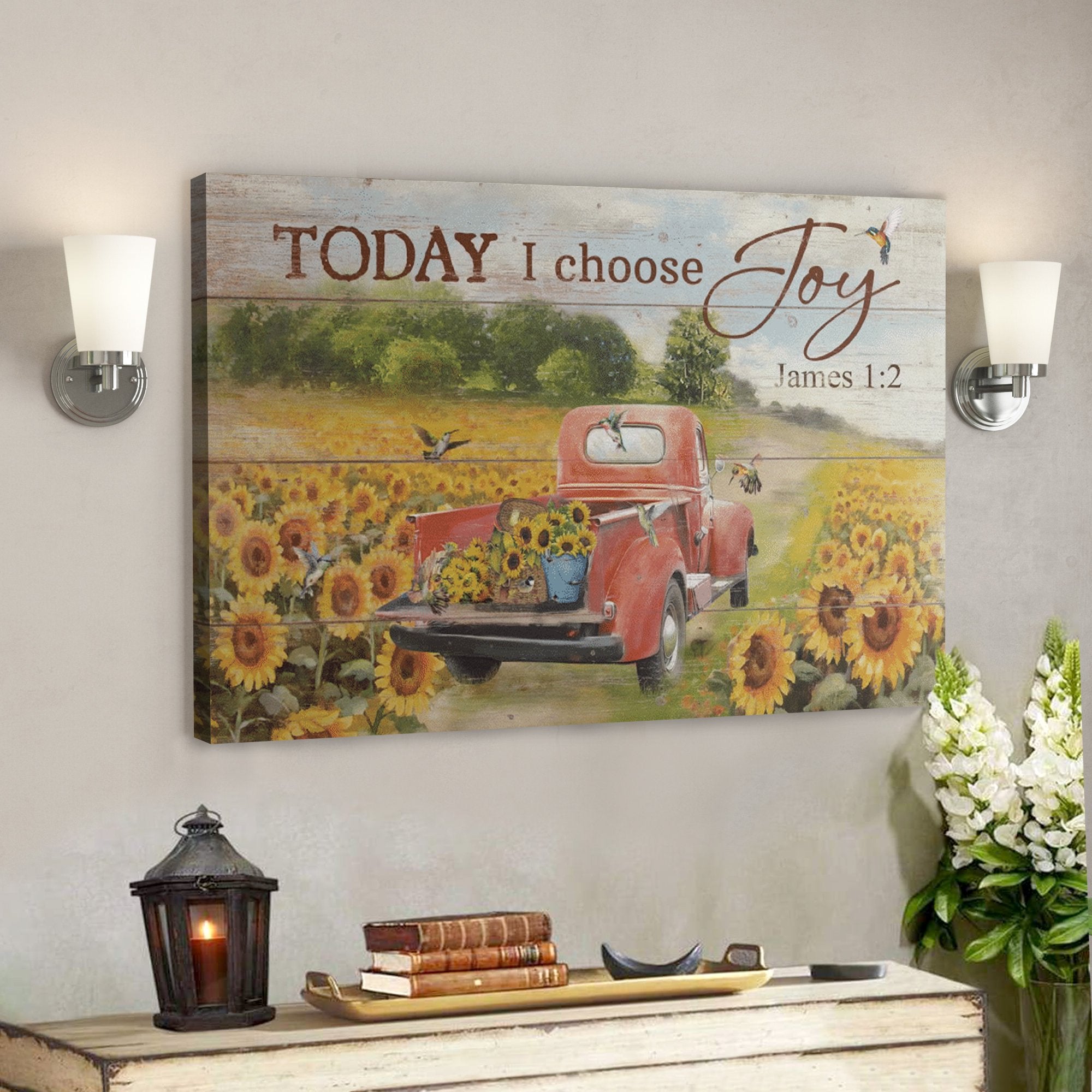 Bible Verse Wall Art Canvas – Beautiful Sunflower Road – Today I Choose Joy Canvas