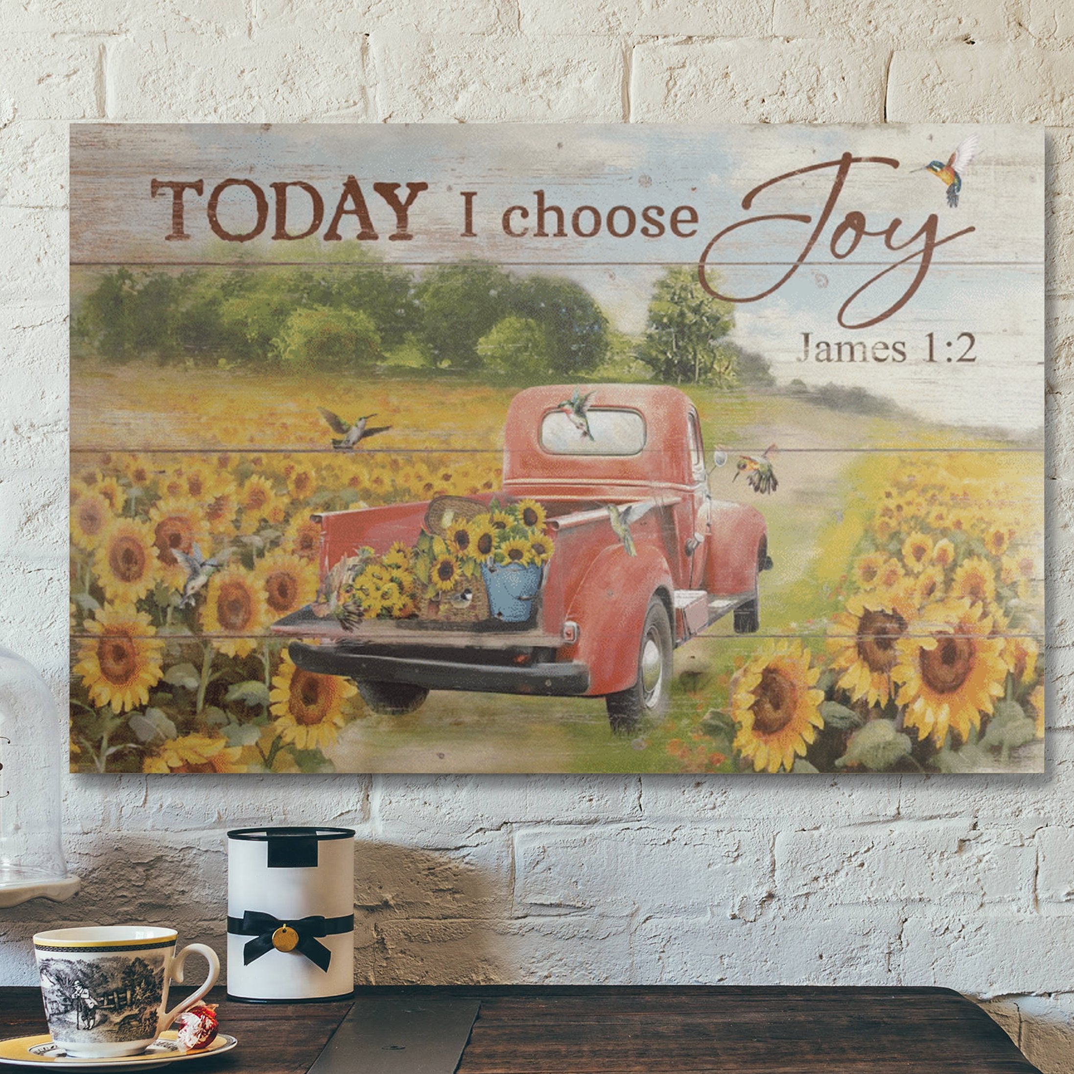 Bible Verse Wall Art Canvas – Beautiful Sunflower Road – Today I Choose Joy Canvas