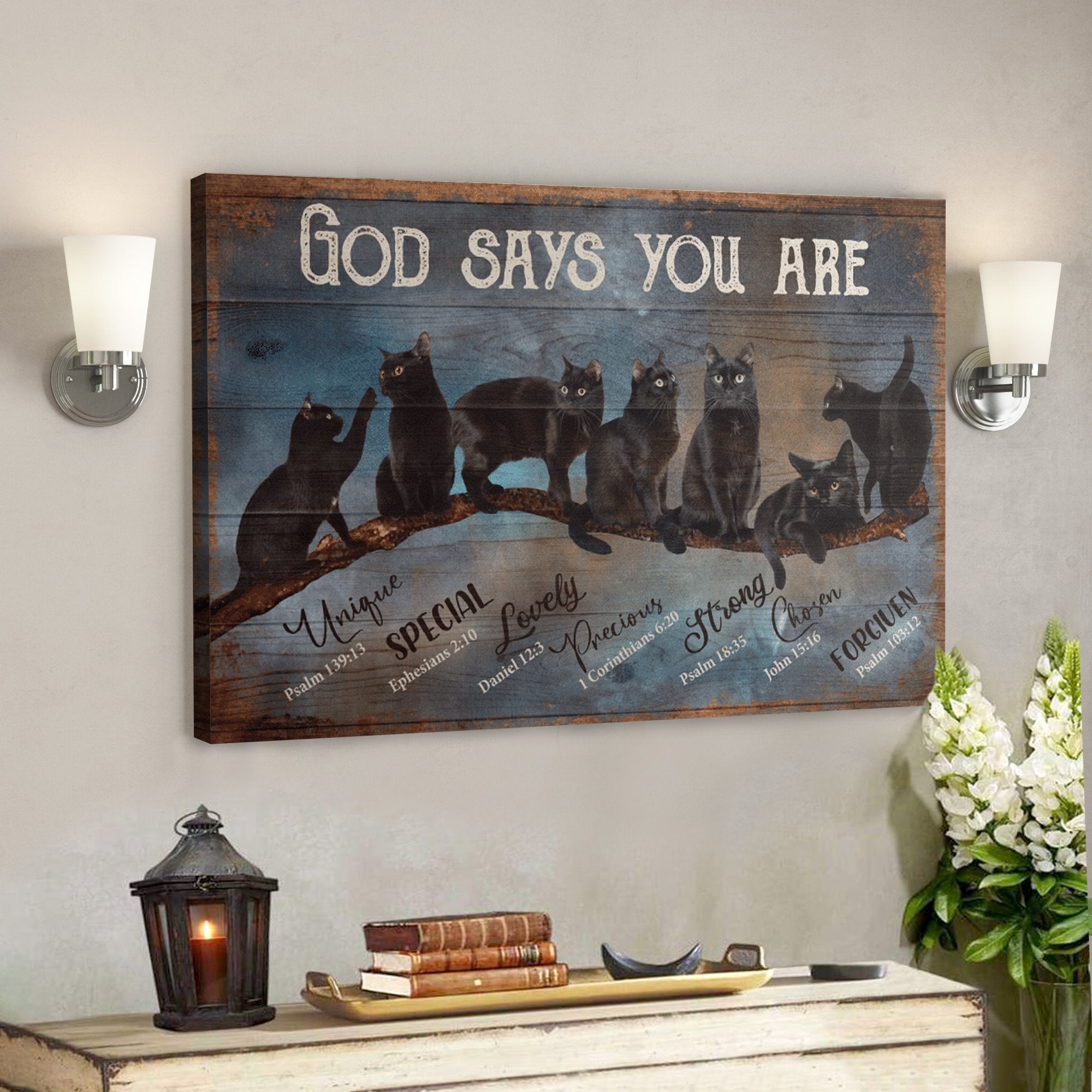 Bible Verse Wall Art Canvas – Black Cat – God Say You Are Amazing Canvas