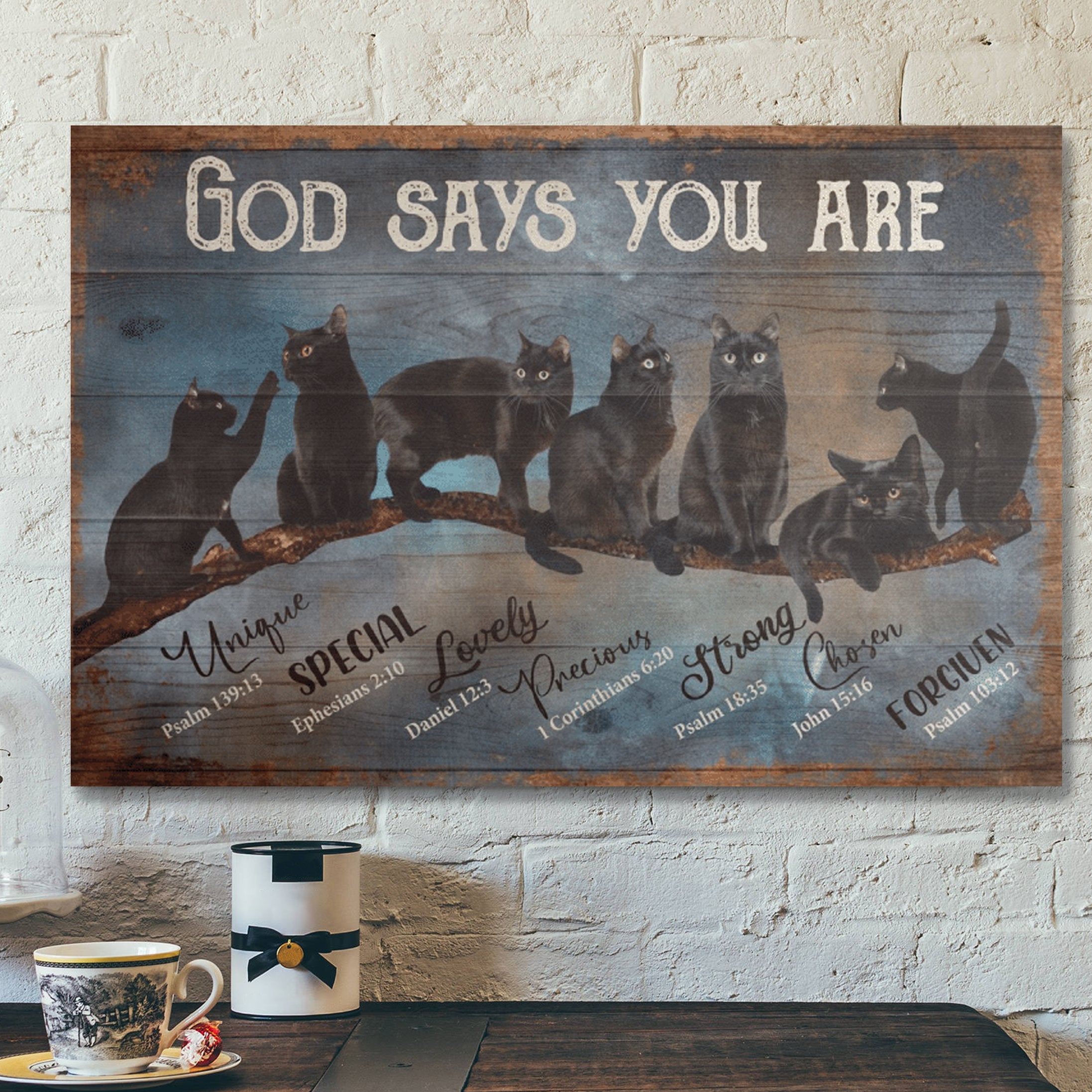 Bible Verse Wall Art Canvas – Black Cat – God Say You Are Amazing Canvas