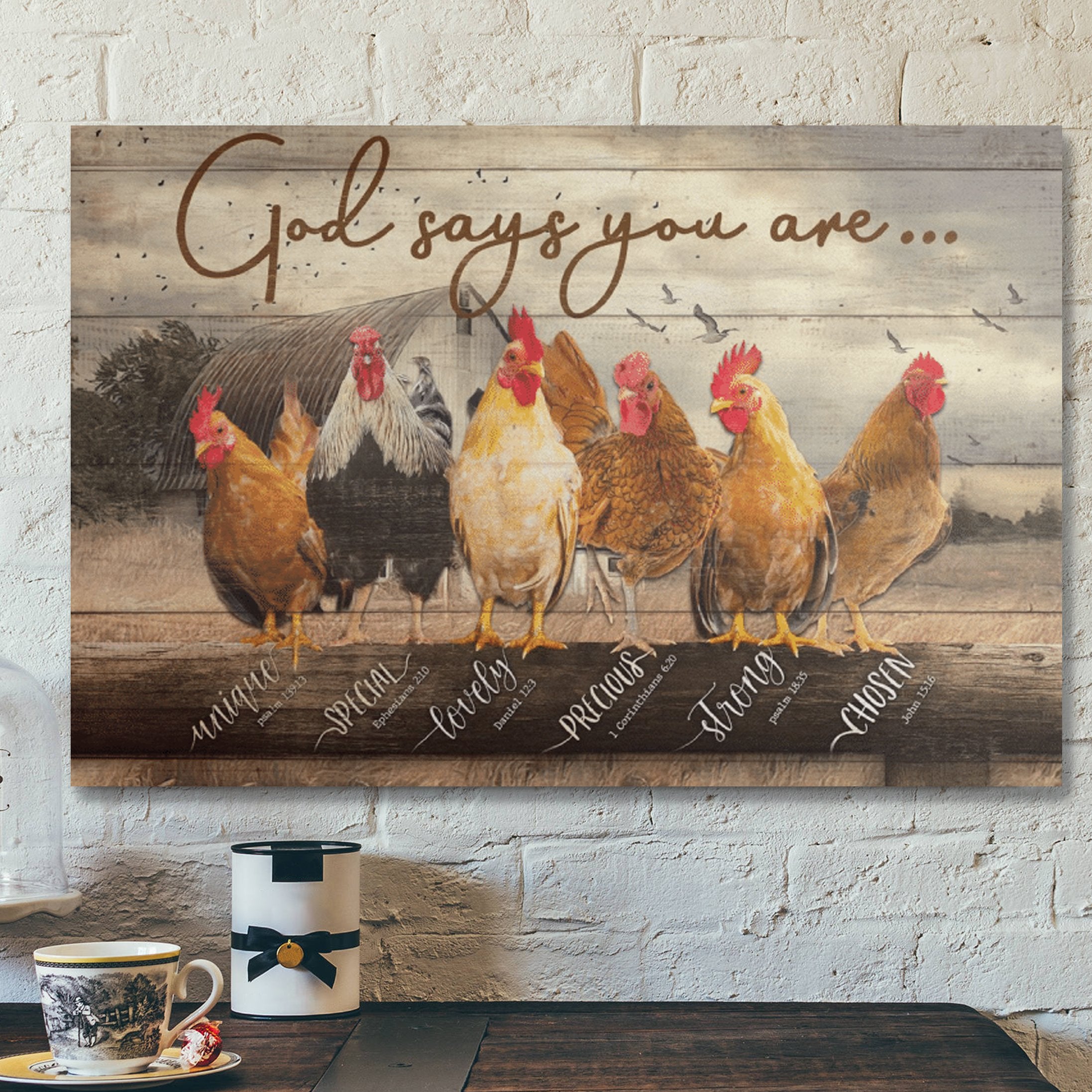 Bible Verse Wall Art Canvas – Chicken – God Says You Are 4 Canvas