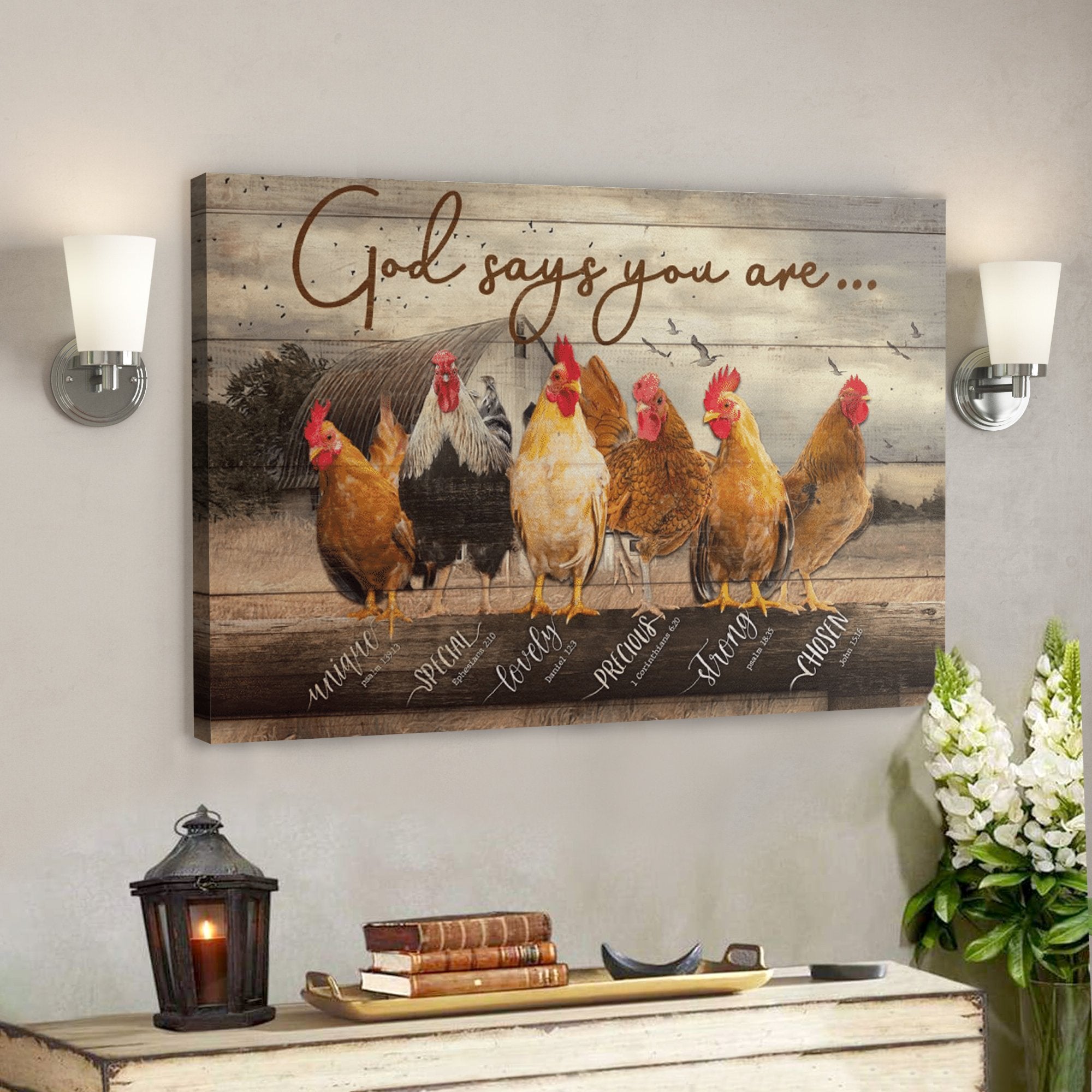 Bible Verse Wall Art Canvas – Chicken – God Says You Are 4 Canvas