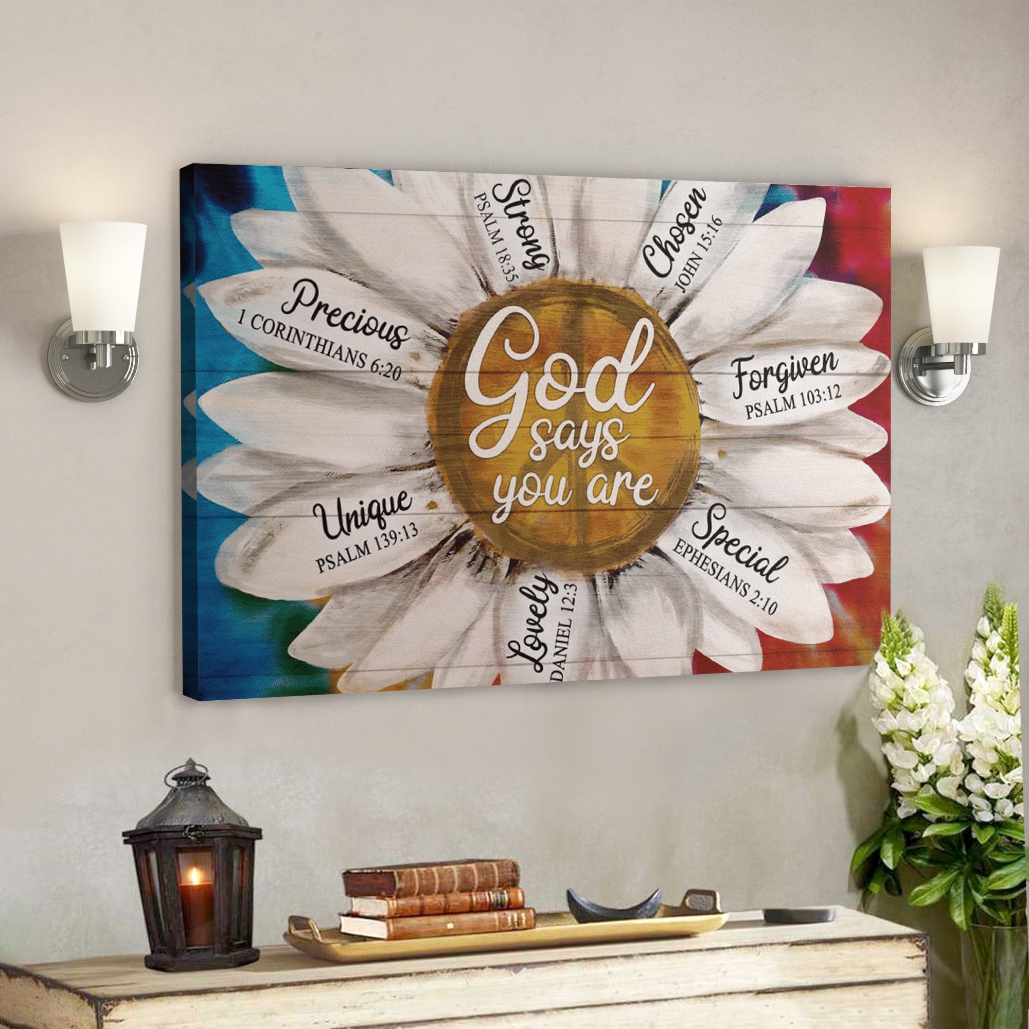 Bible Verse Wall Art Canvas – Colorful Daisy – God Says You Are Canvas