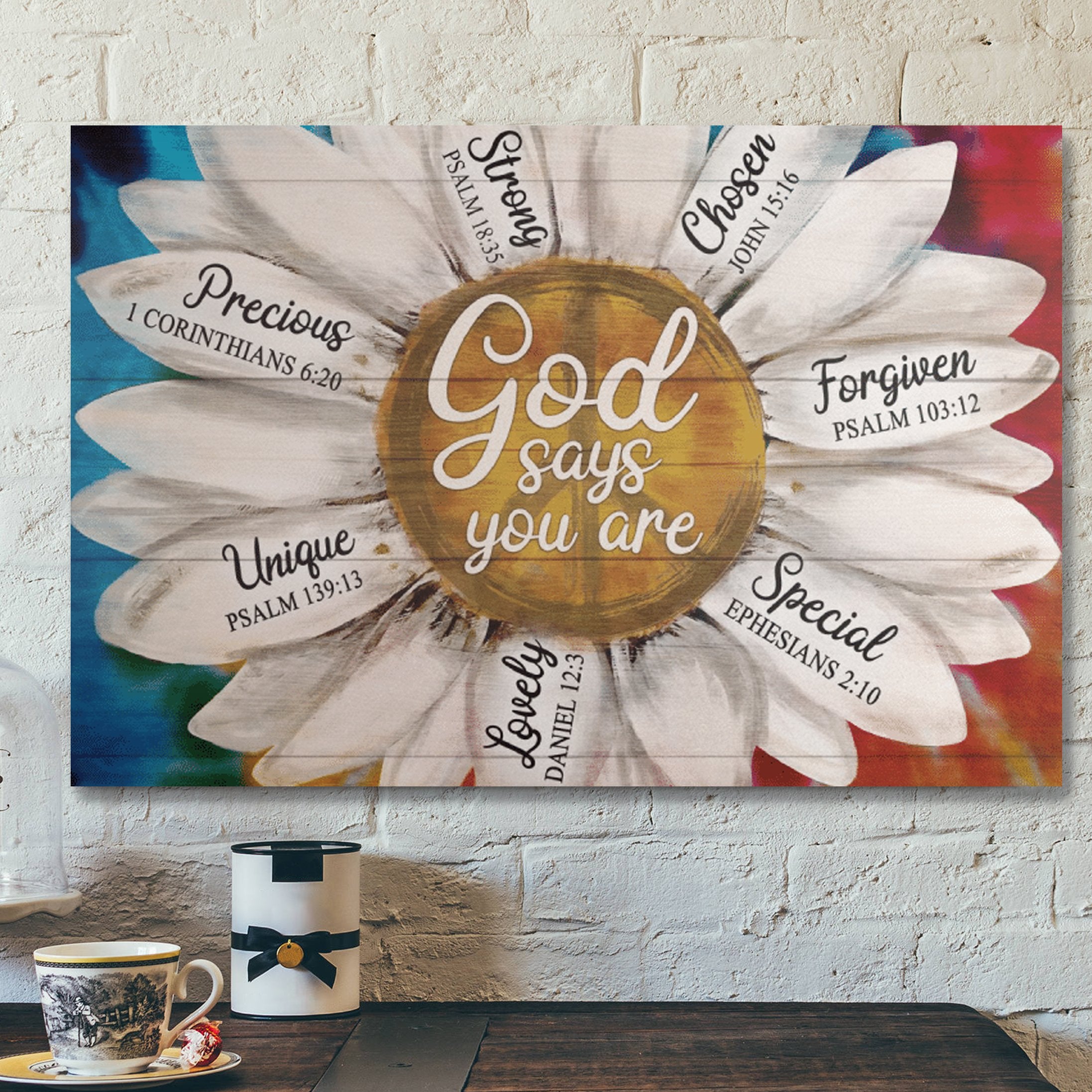 Bible Verse Wall Art Canvas – Colorful Daisy – God Says You Are Canvas