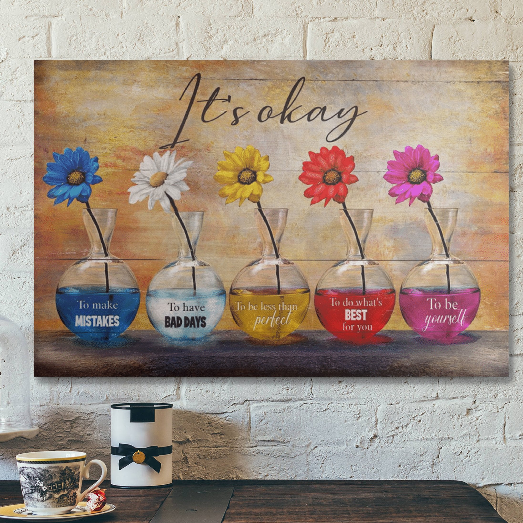 Bible Verse Wall Art Canvas – Colorful Daisy – Its Okay To Be Yourself Canvas