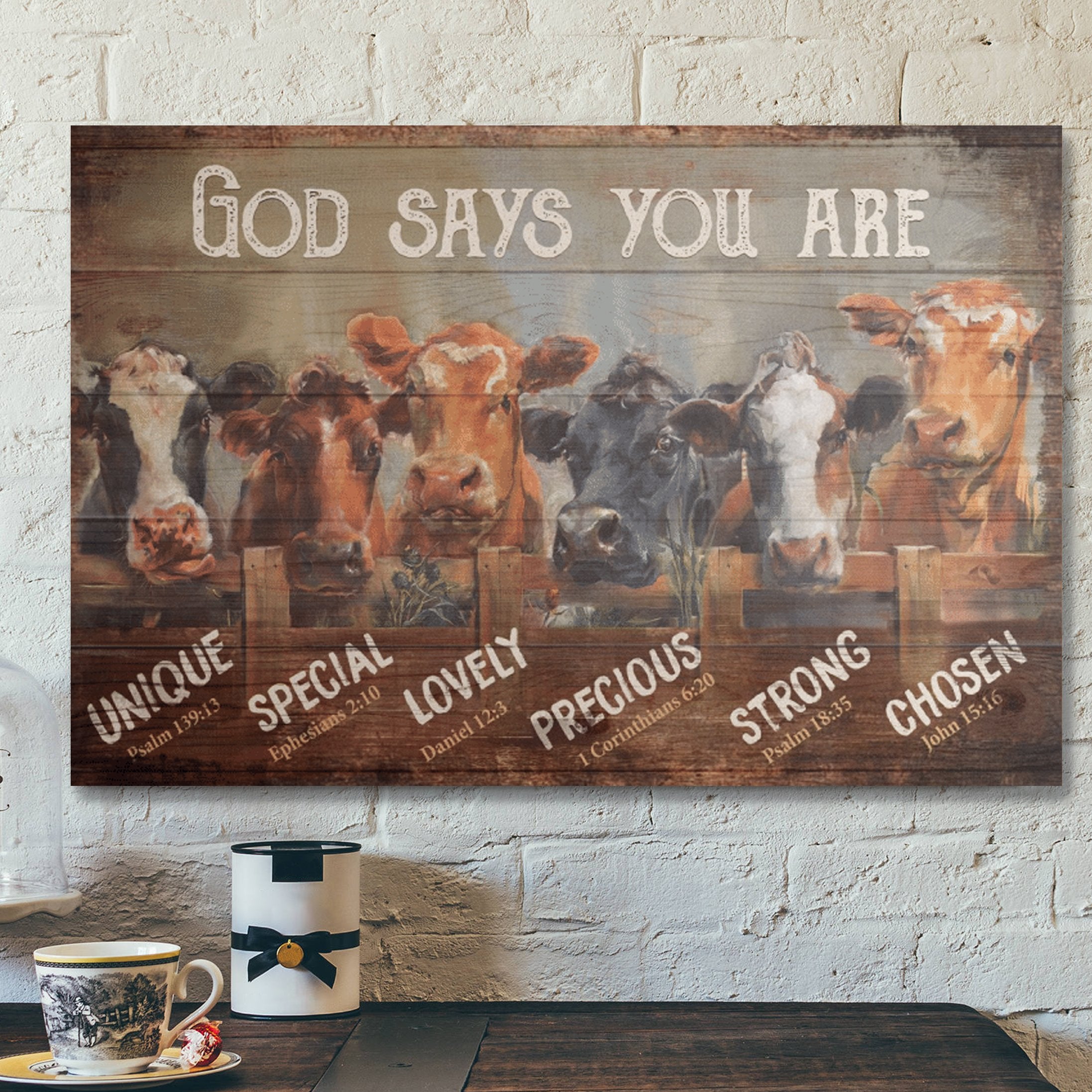 Bible Verse Wall Art Canvas – Cow – God Says You Are 1 Canvas