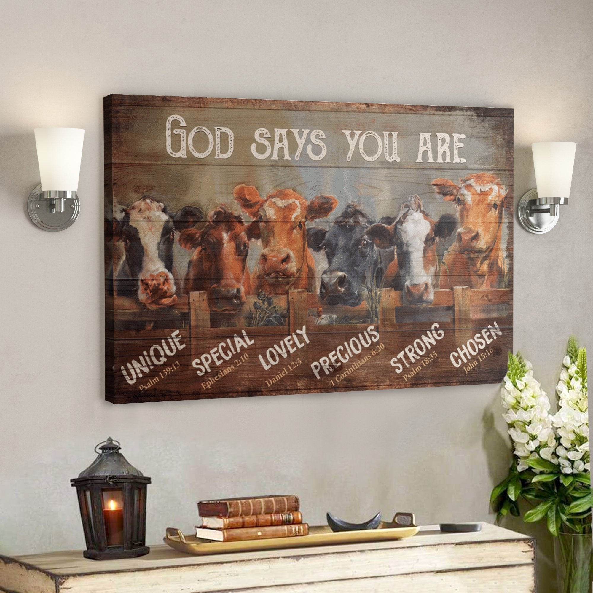 Bible Verse Wall Art Canvas – Cow – God Says You Are 1 Canvas