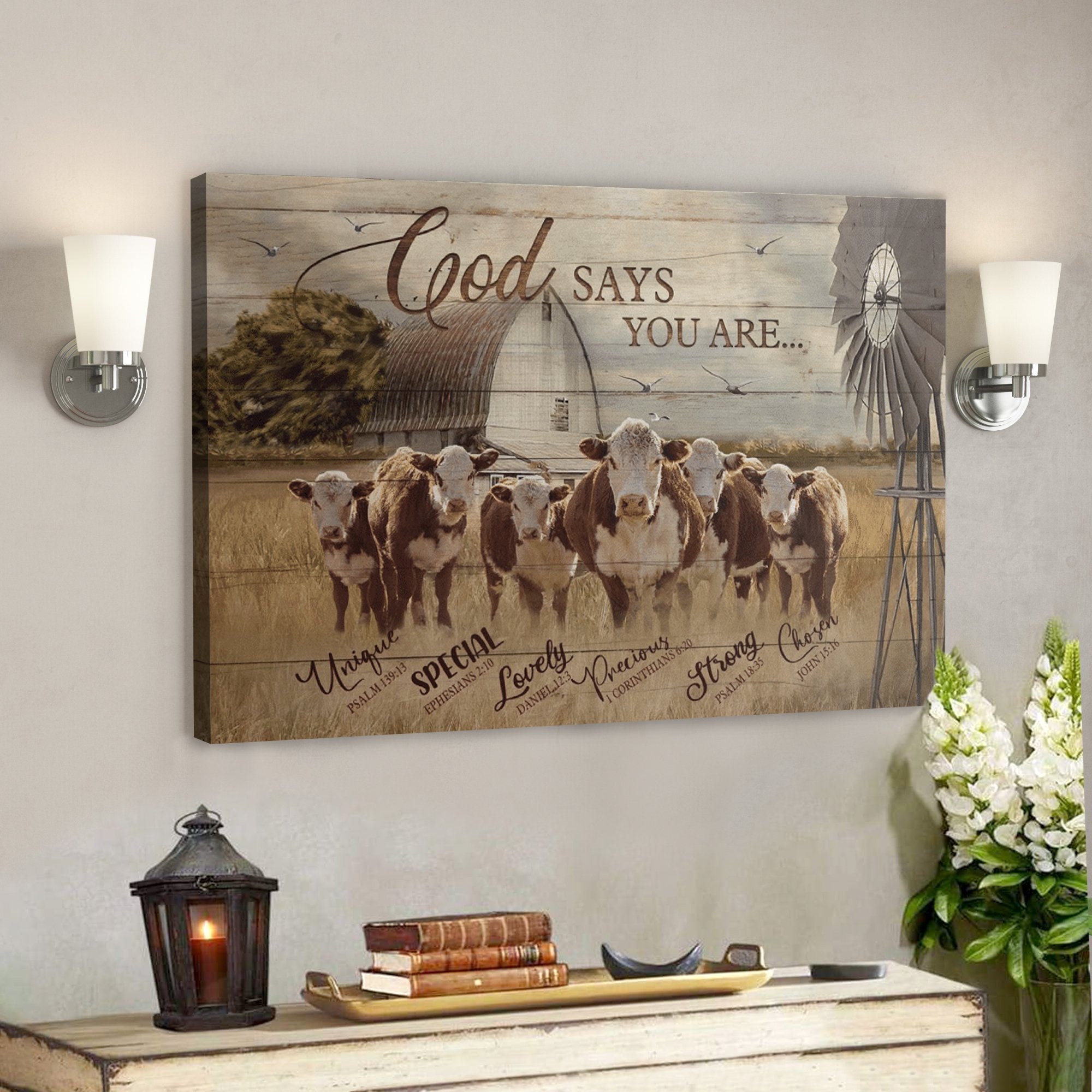 Bible Verse Wall Art Canvas – Cows – God Says You Are 2 Canvas