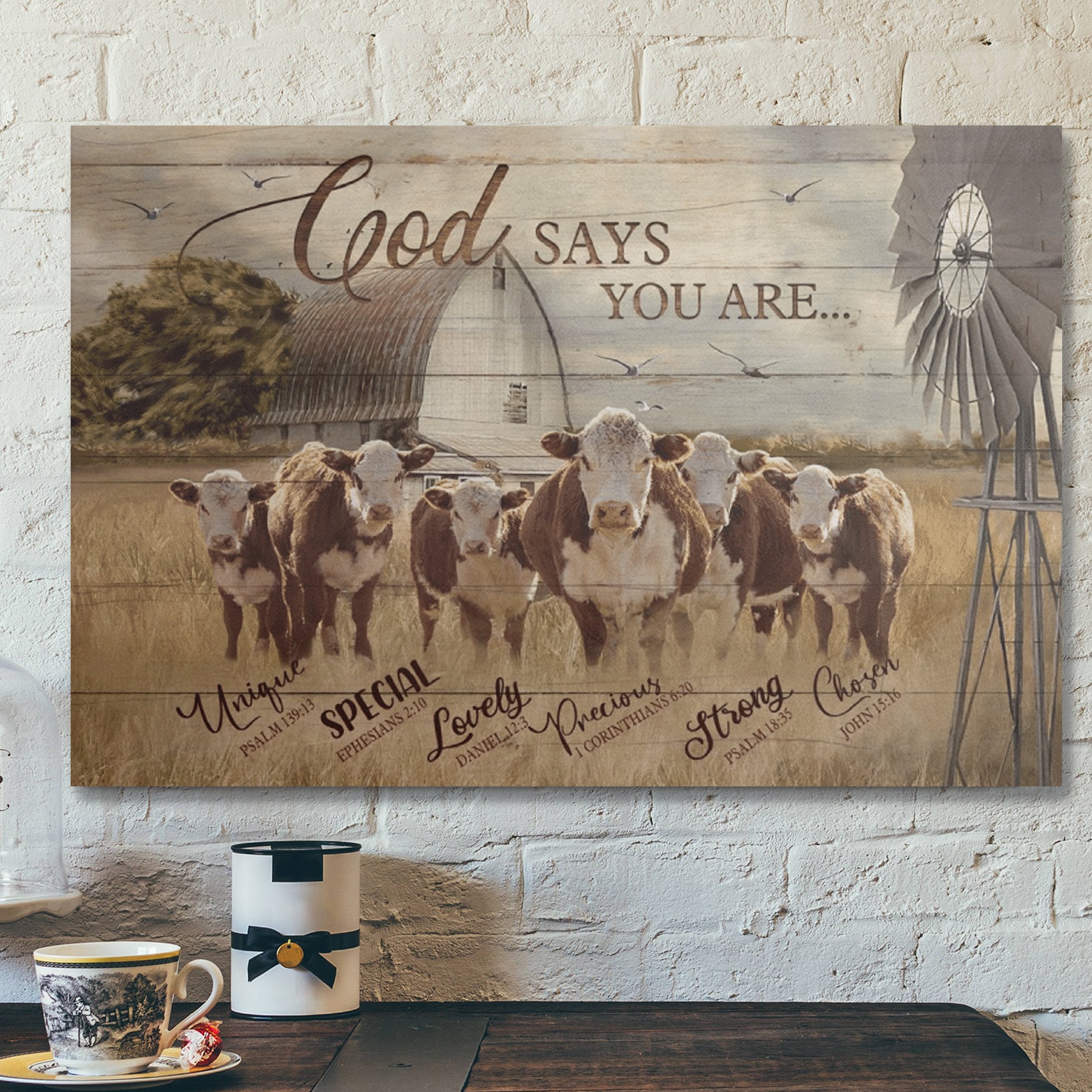 Bible Verse Wall Art Canvas – Cows – God Says You Are 2 Canvas