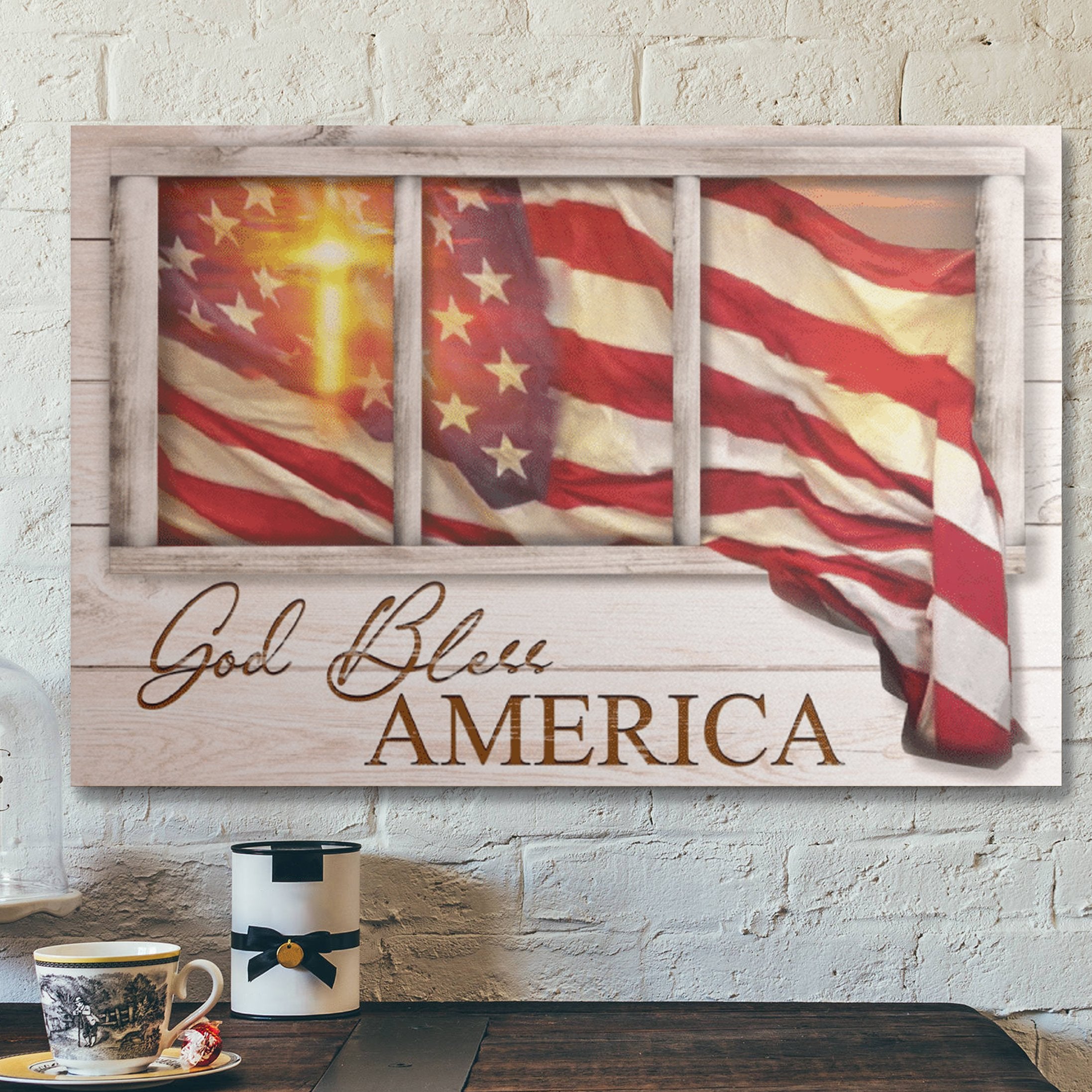 Bible Verse Wall Art Canvas – Cross Of Light – God Bless America Canvas